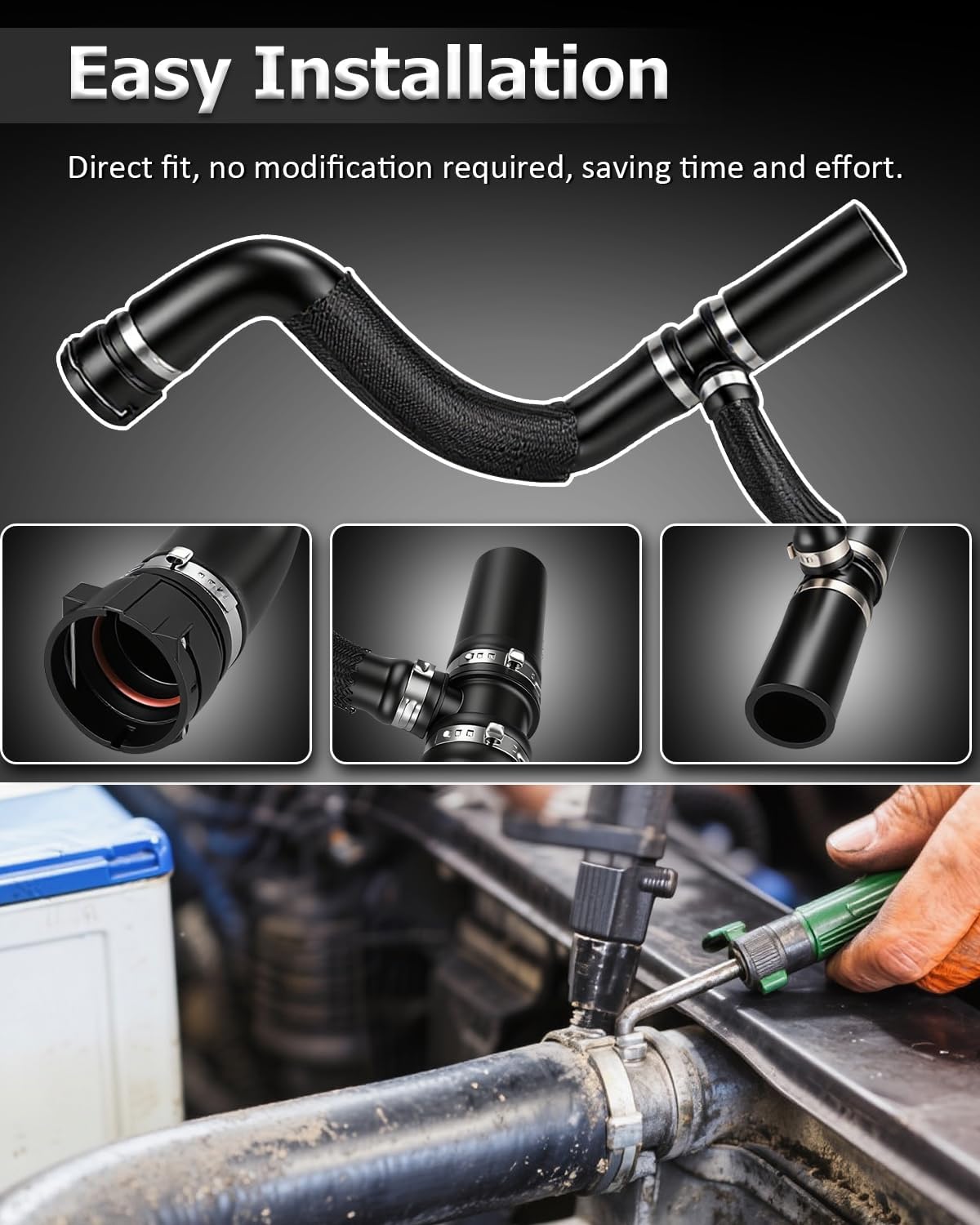 Radiator Coolant Hose Compatible with Jeep Renegade 1.3L 2.4L 2015-2021, Upper Engine Coolant Pipe Assembly Replace 68246567AA 68246567AB – Durable Rubber Hose with Heat Shield