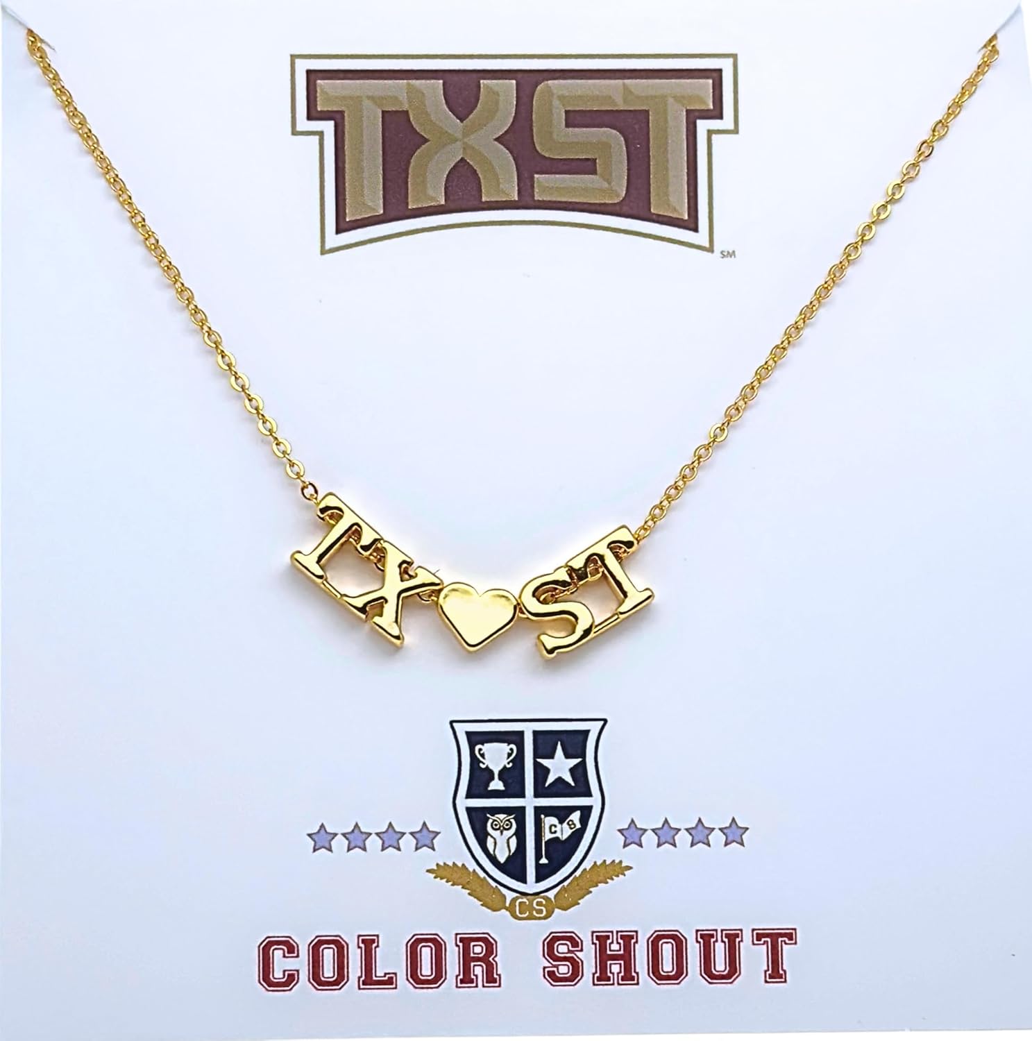 for Texas State University, TX ST Gold Heart Necklace