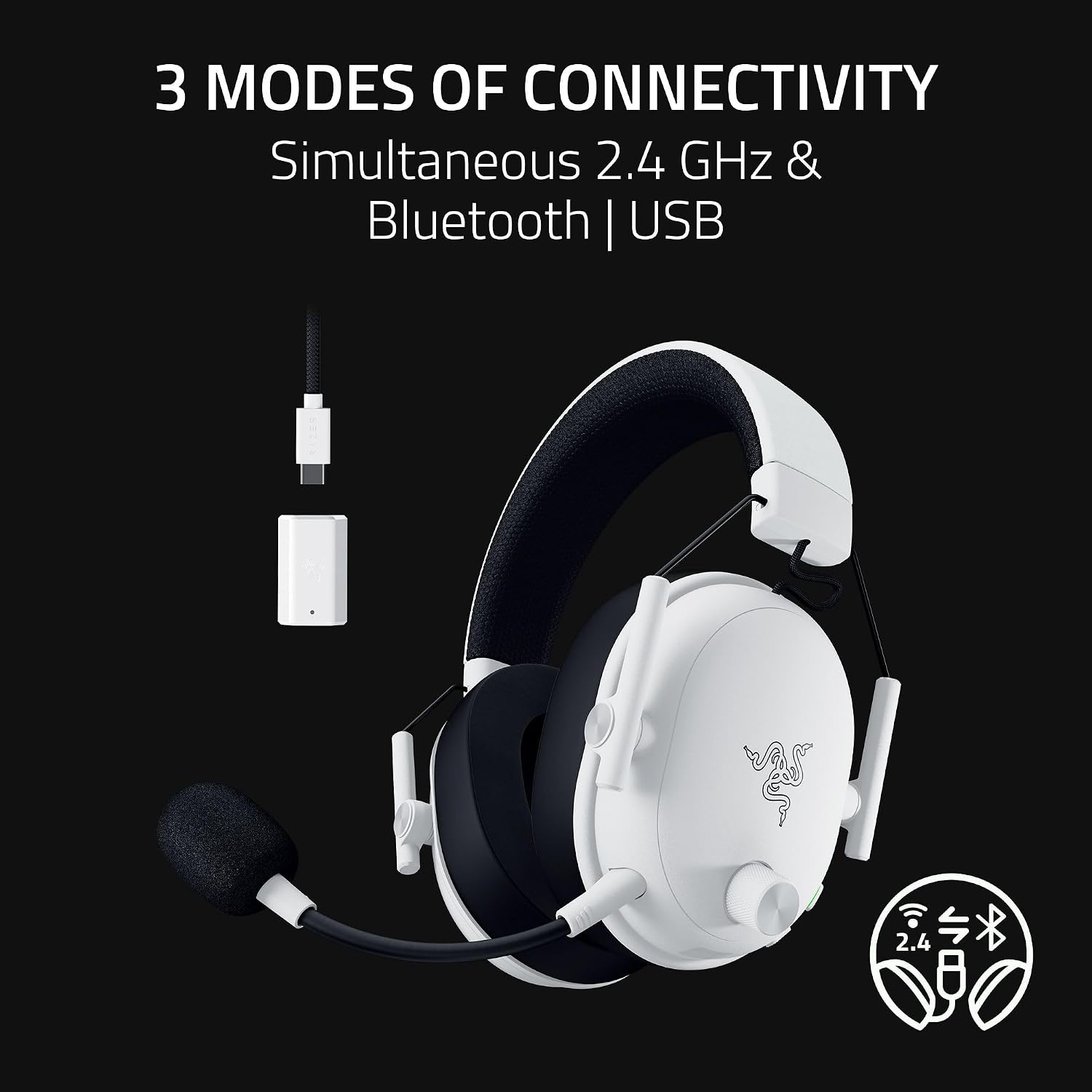 Razer BlackShark V3 Wireless PC Gaming Headset, 50mm Drivers, White, цвет: Белый — фото 6