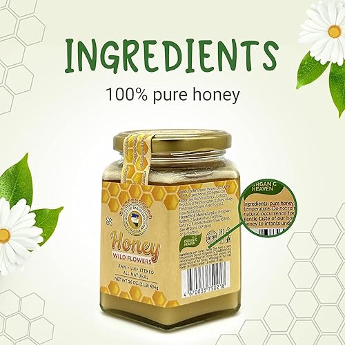 Miniatura 5 de Organic Heaven Miel de flores silvestres de Bashkirian, totalmente natural, cruda y sin filtrar, dos frascos de 16 onzas