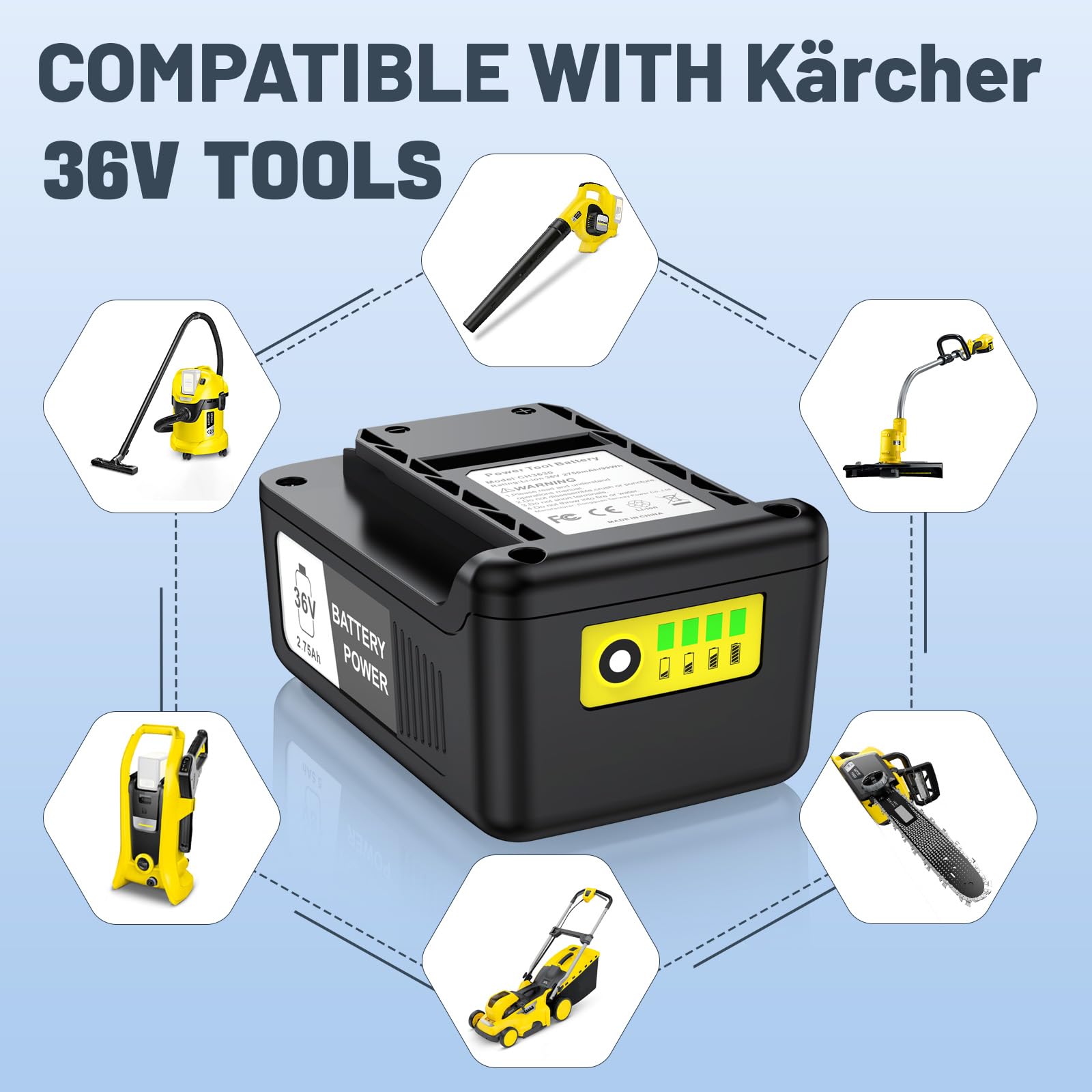 ASUNCELL Batterie de rechange 36 V 2750 mAh pour outils électriques Kärcher - Batteries lithium-ion - Compatible avec le désherbeur Kärcher, la tondeuse à gazon, la pompe à tonneau