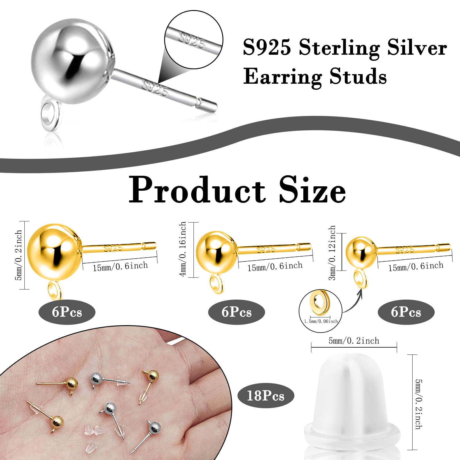 Orecchini a perno con sfera in argento Sterling, perno