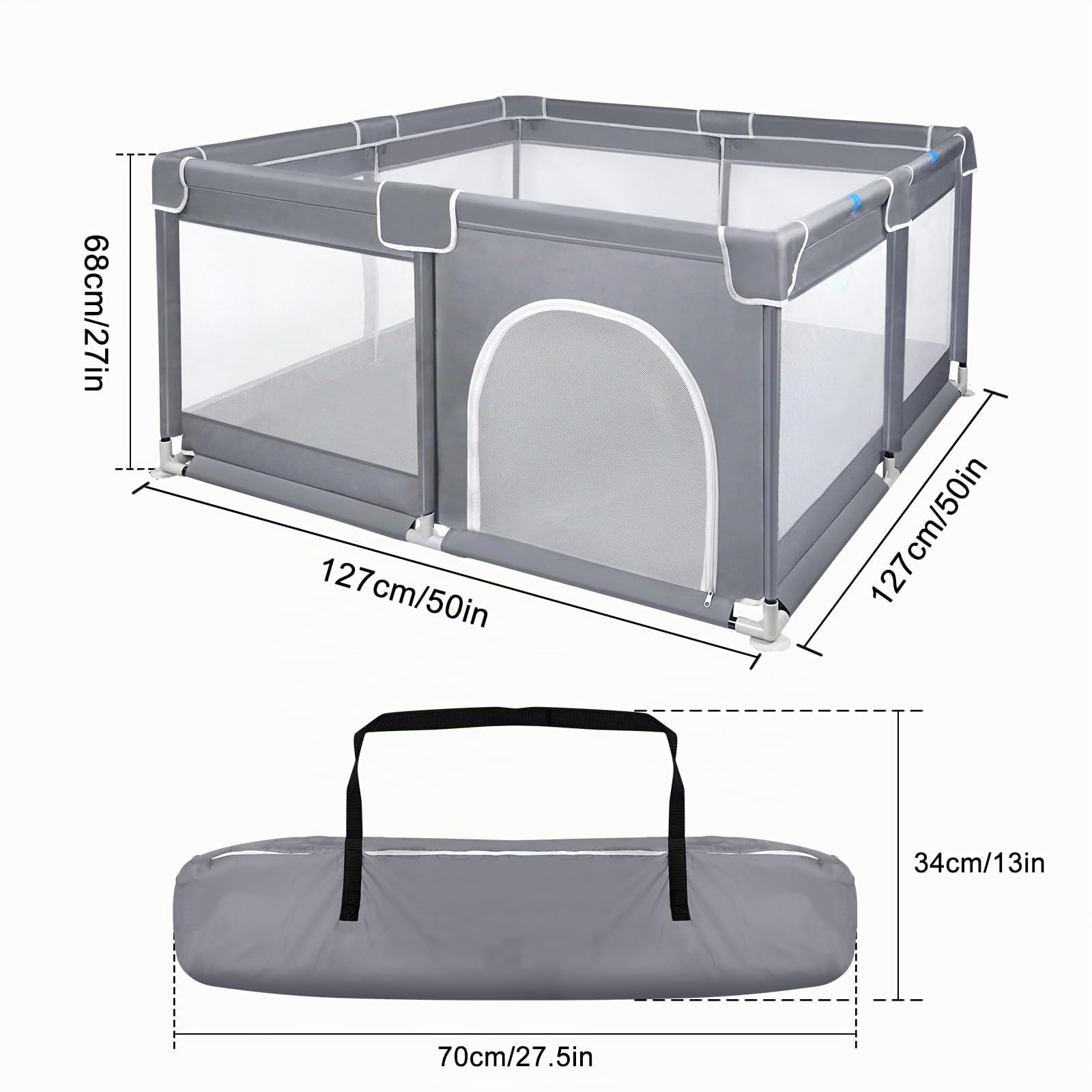 UISEBRT Parc pour bébé avec base antidérapante et filet respirant, grille de barrière stable, centre d'activités pour enfants, gris foncé, 127 x 127 cm