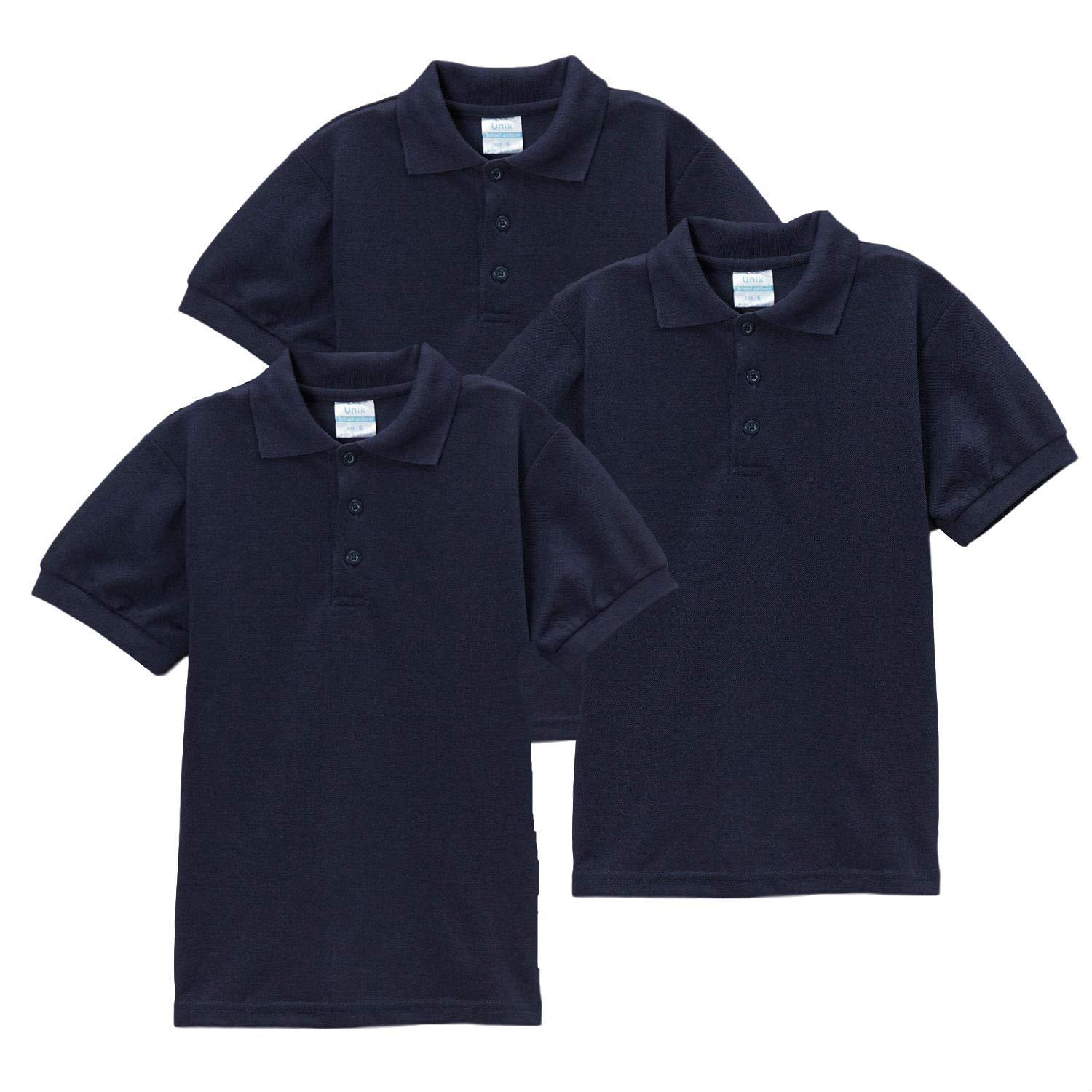 unik Boy's Premium Quality Pique Polo Uniform Shirt Short Sleeve White Sky Blue Navy Hunter Green Burgundy Black Red