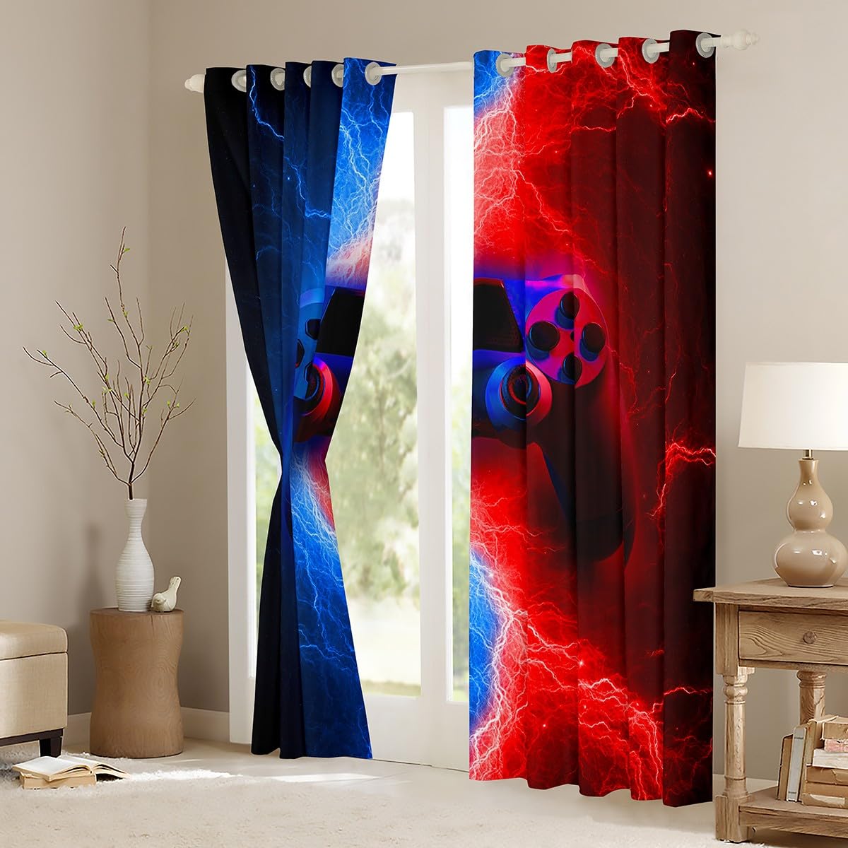 Homewish Kids Teen Boys Gamer Gaming Curtains for Bedroom Lightnings Gamepad Window Curtain Modern Video Games Blackout Curtains for Living Room Curtains & Drapes Home Decor (2 Panels) 46" Wx72 L - Image 4