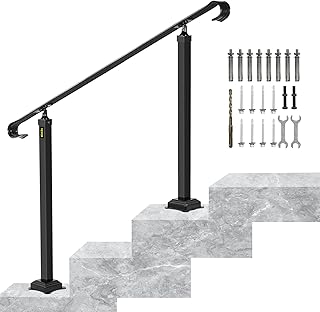 VEVOR Handrails for Outdoor Steps, Fit 1-3 Steps Wrought Iron Handrail, Outdoor Stair Railing, Adjustable Front Porch Hand Rail, Black Transitional Hand railings for Concrete Steps or Wooden Stairs