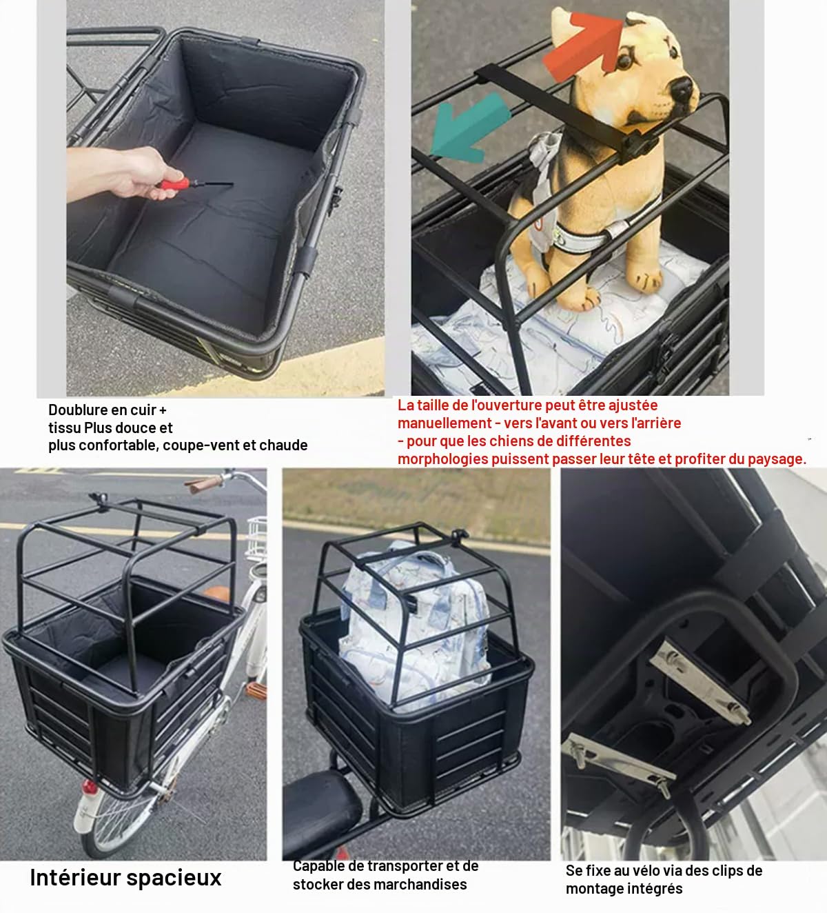 Panier arrière Robuste pour vélo pour Chiens et Chats, Cage de Transport Ajustable pour Animaux avec Housse et Serrure, Panier Multifonction pour Animaux, Courses et Usage Quotidien