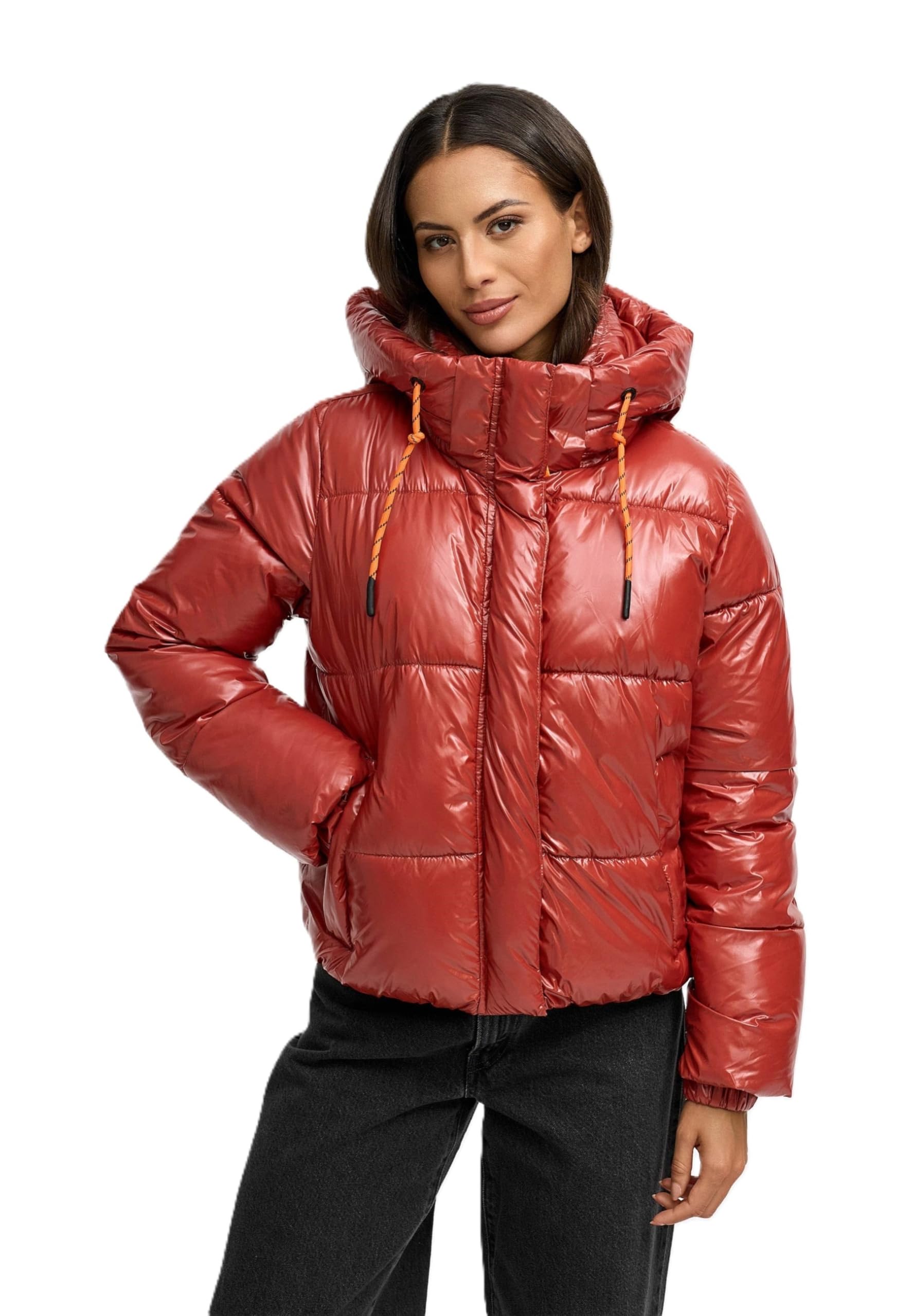 MARIKOO Dames winterjas (XS-XXL) - gewatteerd, afneembare capuchon, magneetsluiting - N097, Dusty-blue, S