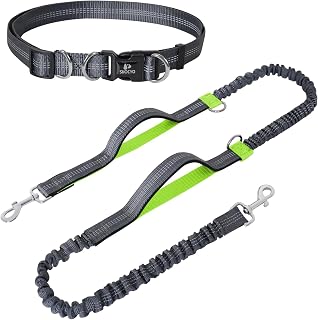 Joggingleine Hunde mit bauchgurt, Jogging Hundeleine für Mittelgroße und Große Hunde, Elastische und Reflektierende Hundeleine, Einziehbare Laufleine mit Doppelgriff & Taillengürtel
