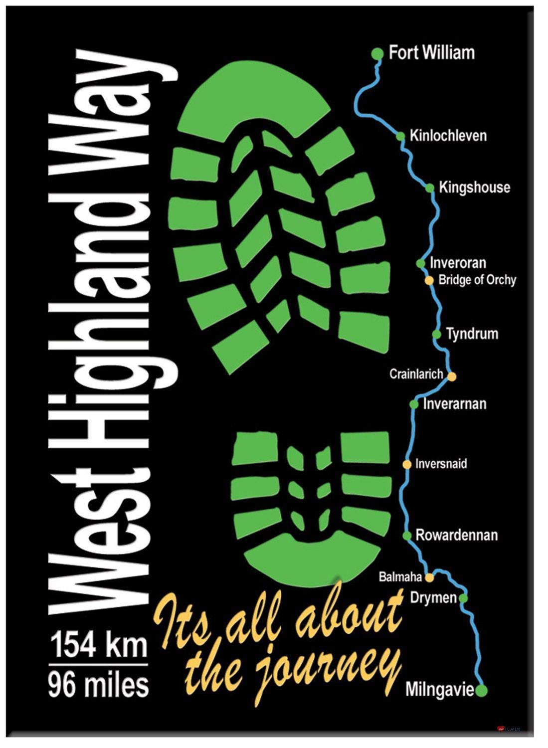 West Highland Way Boot Map Picture Metallic Fridge Magnet