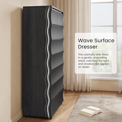 Miniatura 4 de Cómoda alta negra para dormitorio, cómoda de 61.1 pulgadas de alto con 8 cajones, cómodas de madera y cómodas, organizadores de cajones verticales