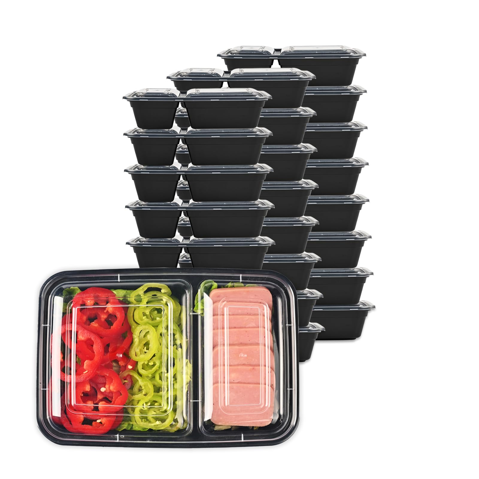LOKATSE HOME Meal Prep Container Microwave Safe 24 Pack 2 Compartment with Lids, Stackable Bento Box, Food Storage Reusable, BPA Free, Freezer, Dishwasher Safe (32 oz)