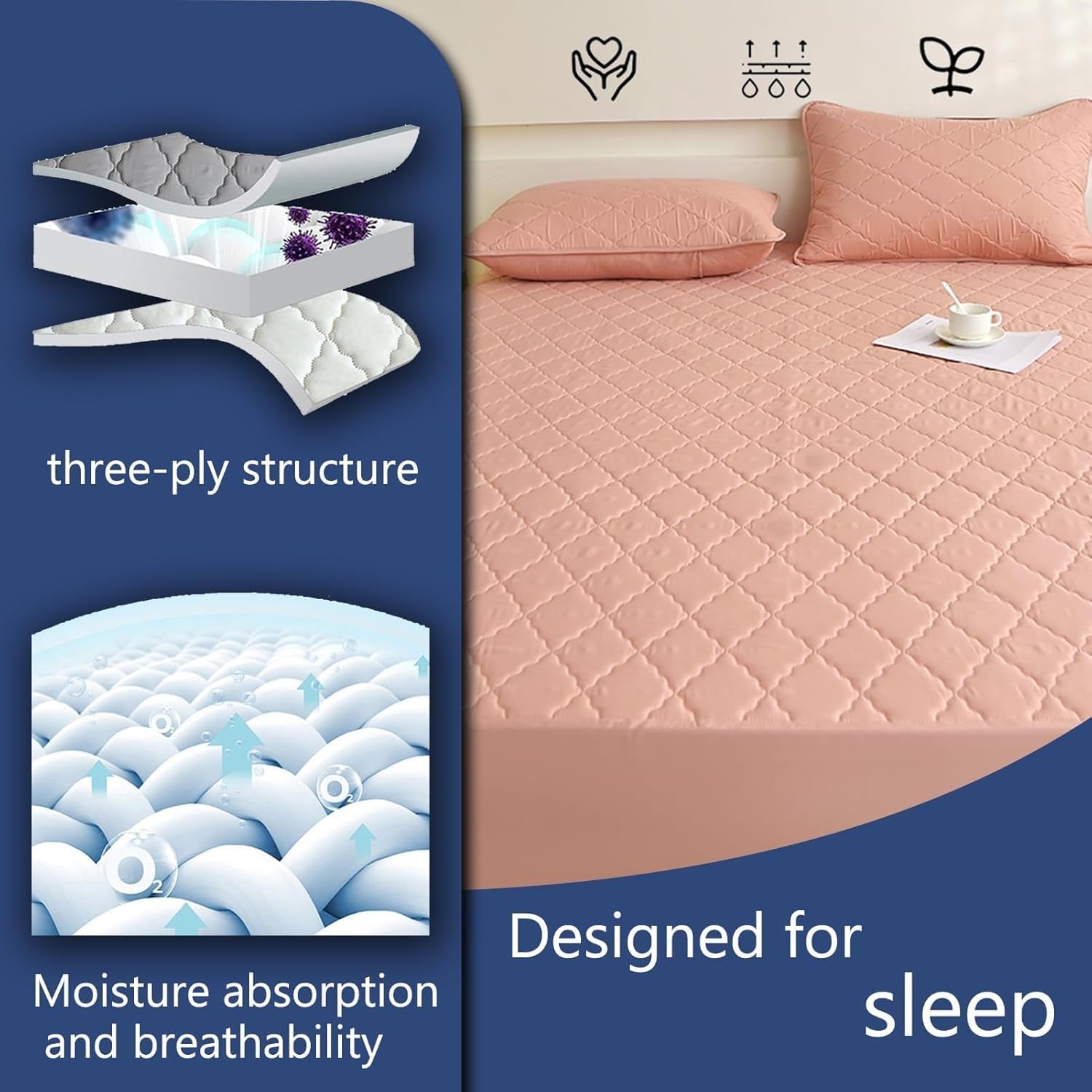 XMAYODS Waterproof Mattress Protector Pad Queen King Twin XL Machine, Breathable Mattress Covers Topper with Deep Pockets, Washable Bed Cover All-Season Use(Color 6,1PC 200x220cm)