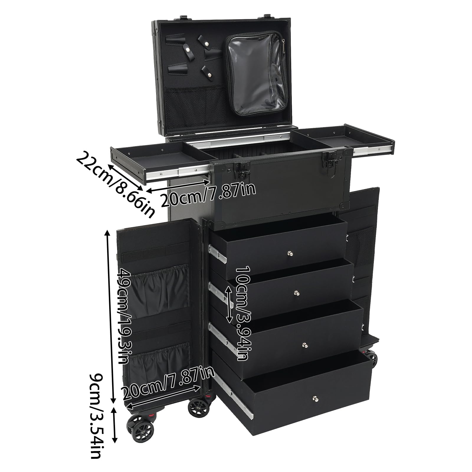 Schminkkoffer mit Rollen Aluminium, Make-up Koffer mit Schubladen | Großer Make-up Koffer mit Rollen und Schubladen: flexible Aufbewahrung für Kosmetik, Styling-Zubehör und Beauty-Tools unterwe