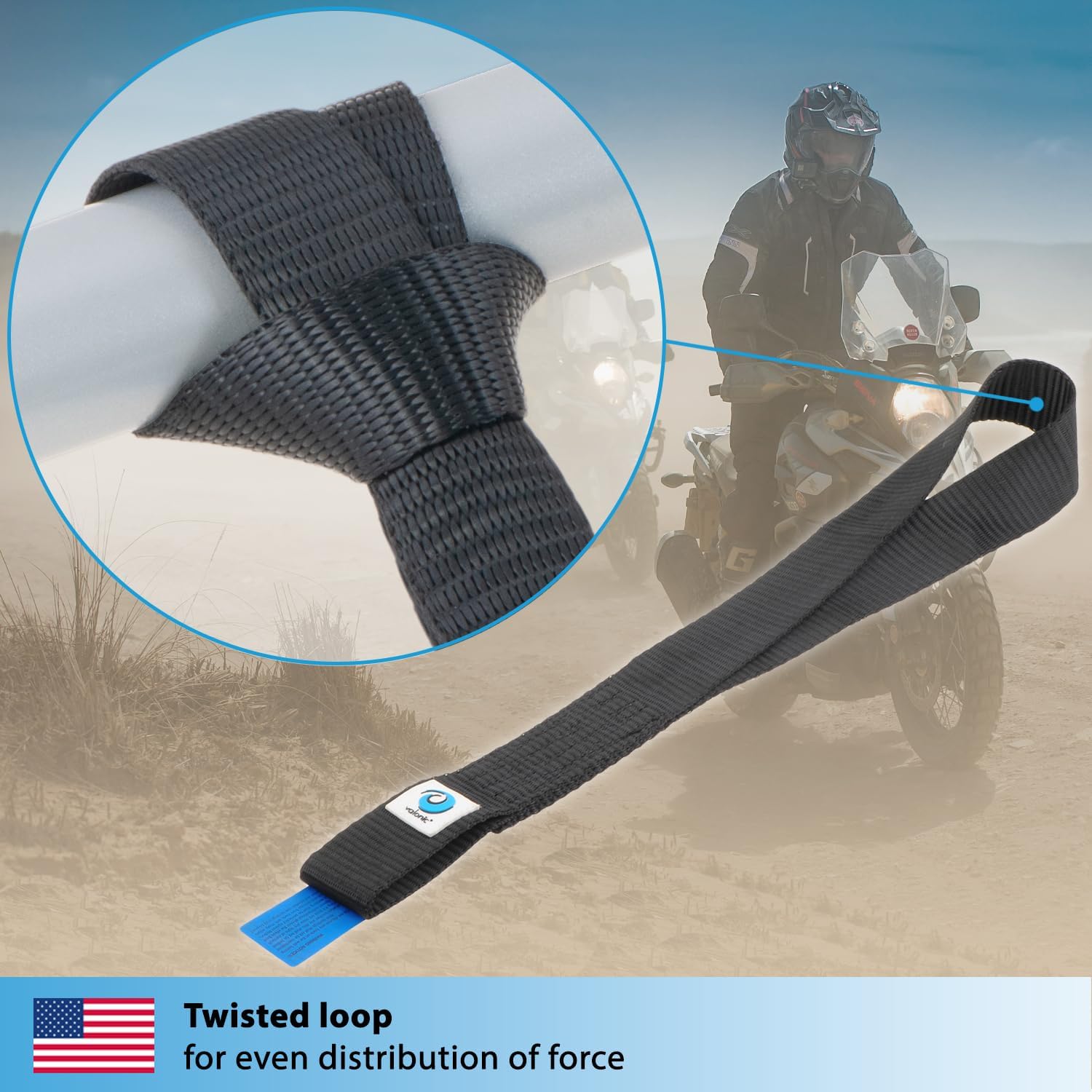 valonic Condor - Soft Loop tie Down Straps Heavy Duty - 2 Pack, 7716lbs, 1.4" x 18", Double Stitched, Black - for Motorcycle Handlebar