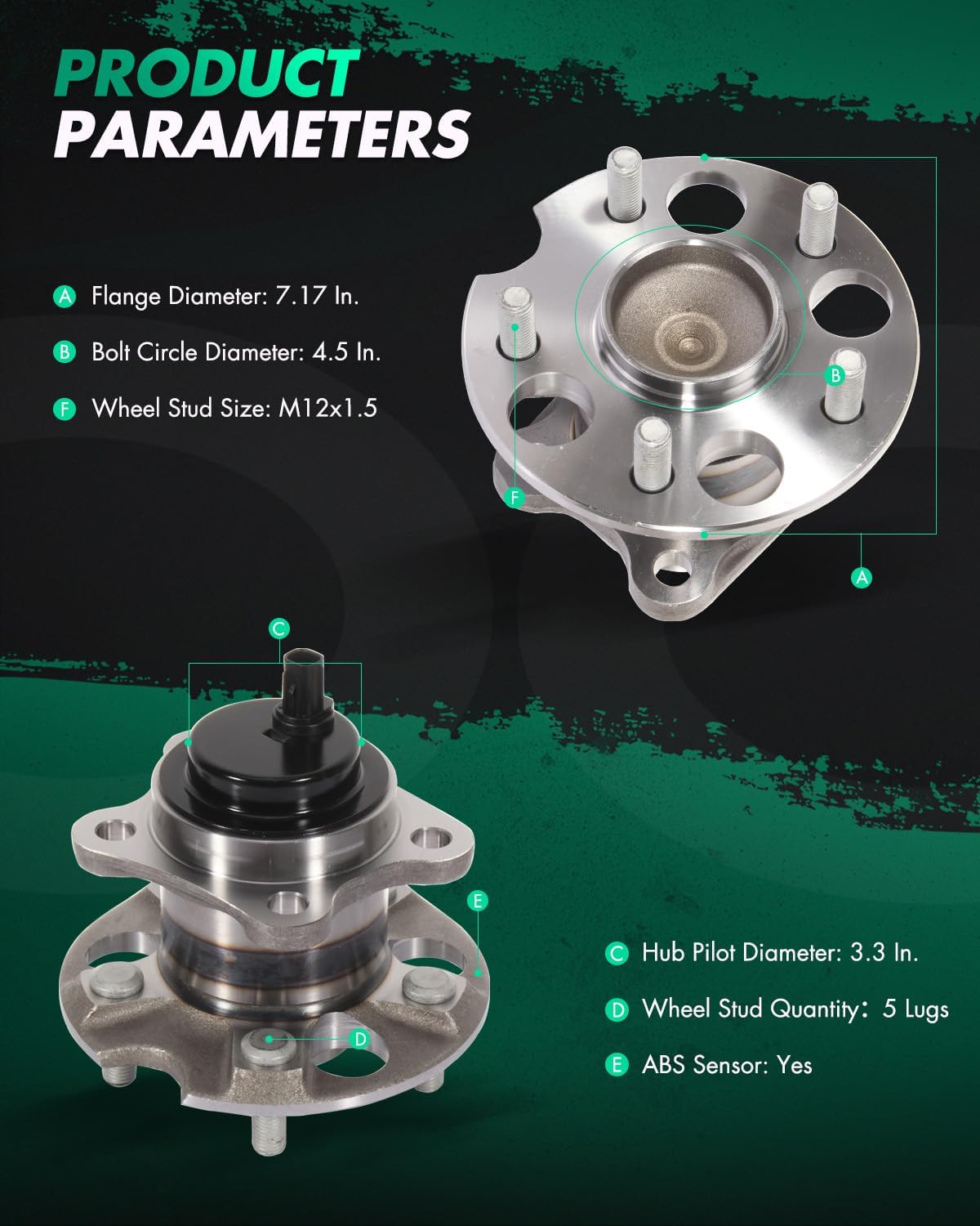 Wheel Hub Assembly SCITOO Bearing and Wheel Hub Set Fits 2011-2016 for Toyota Sienna Rear Hub Bearing with 5 Lugs 512456