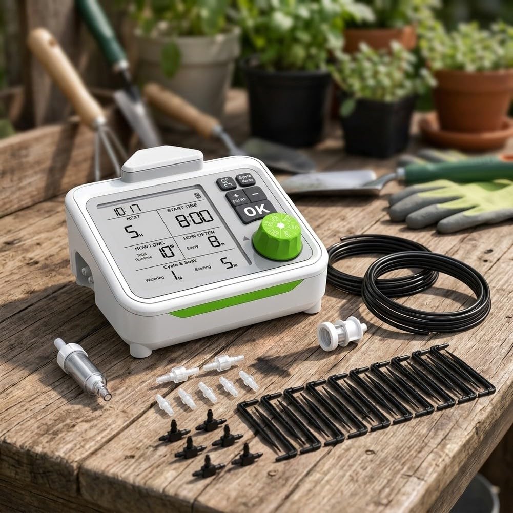 Automatisches Bewässerungssystem für 20 Pflanzen – Tropfbewässerung Kit Indoor Garten Selbstbewässerung Topfpflanzen Timer Funktion für weiß
