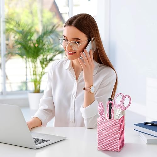 Miniatura 4 de Juego de 7 piezas de accesorios de escritorio brillantes con cristal con purpurina para mujer, dispensador de cinta de diamante, grapadora de