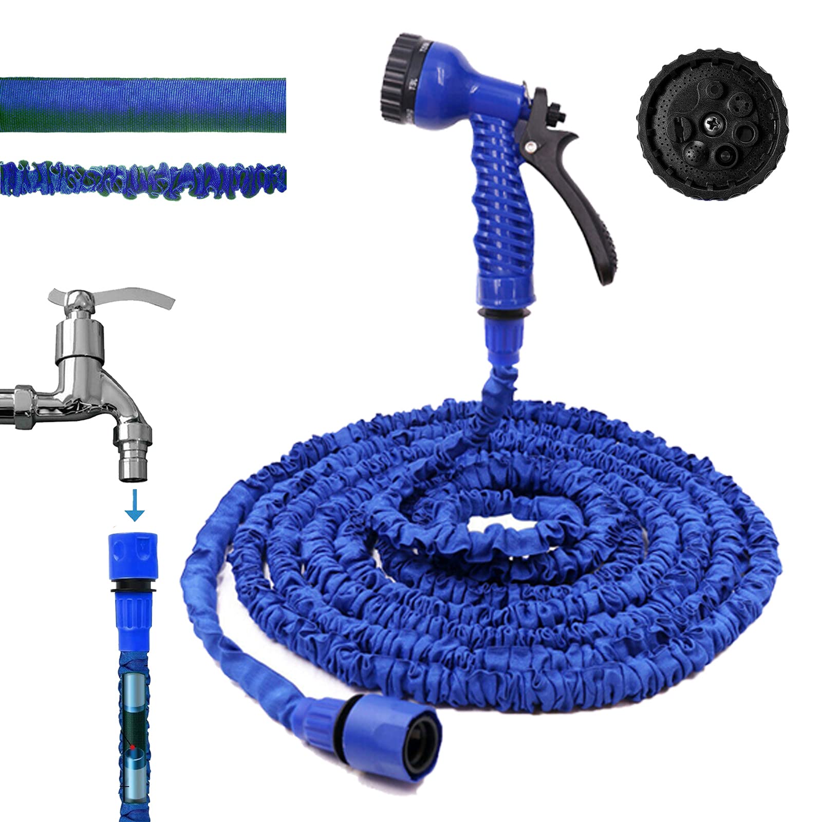 Upgraded Expandable Garden Hose 100 FT Extra Strength 7 Function Spray Included 1/2" and 3/4" Solid Connector No-Kink Flexible Pressure-Resistant Flex Technology for Parks Community Factories Family