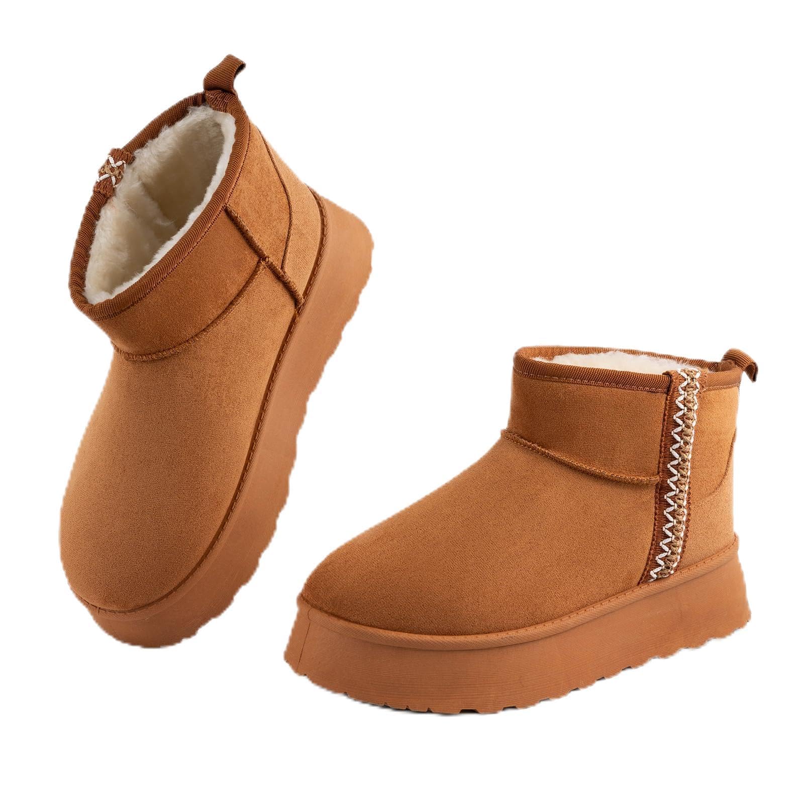 Samilor Platform Mini Boots for Women Comfortable Suede Genuine Leather Winter Ankle Snow Boots with Fuzzy Fur Lining