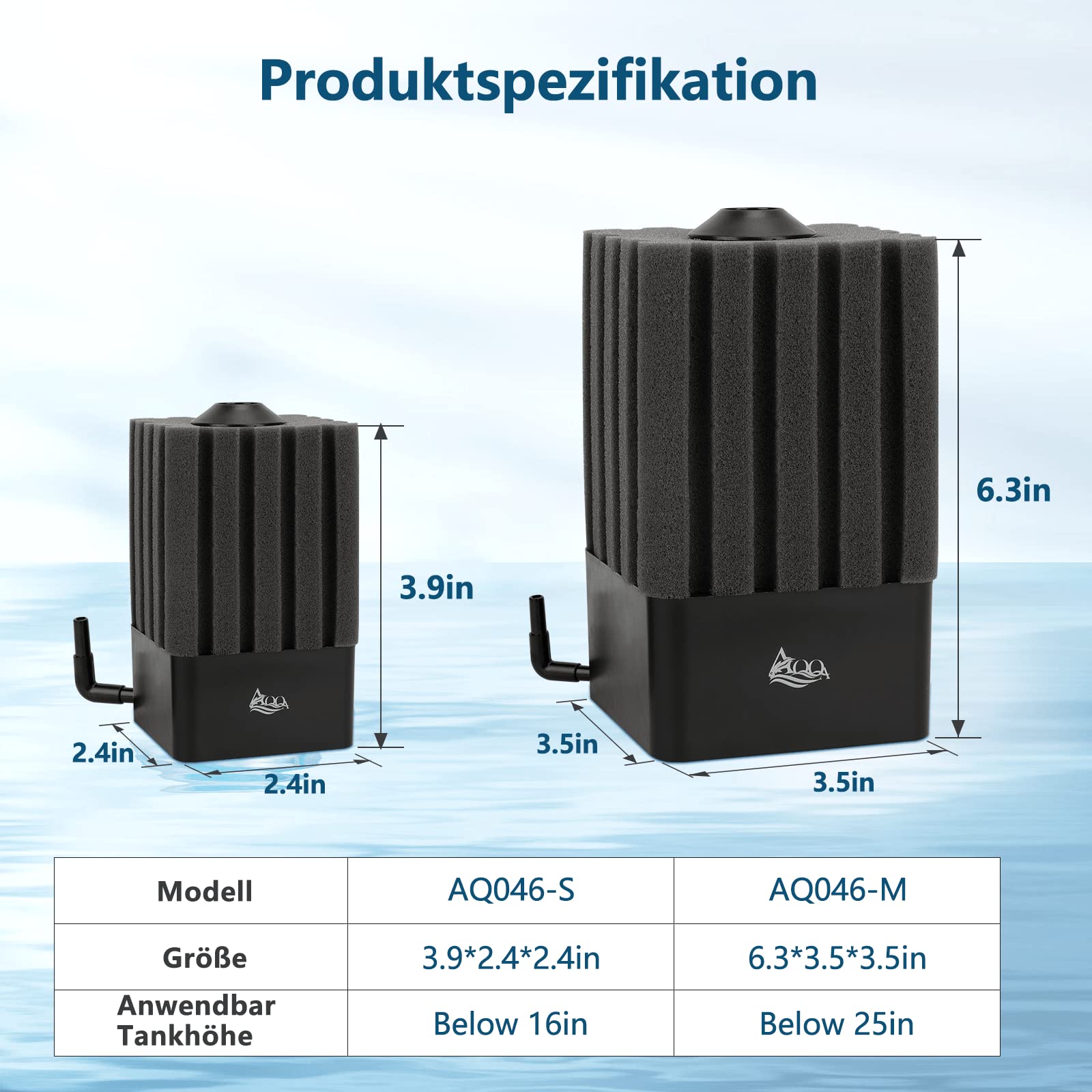 AQQA Filtro de esponja para acuario, filtro silencioso para filtro biológico y mecánico, filtro interior de acuario con material filtrante