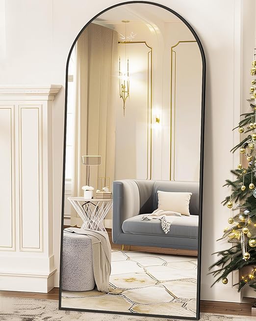 Full Length Mirror, 58"x19" Arched Floor Mirror Freestanding, Floor Standing Full Body Mirror with Stand for Bedroom, Hanging Mounted for Living Room Cloakroom, Black
