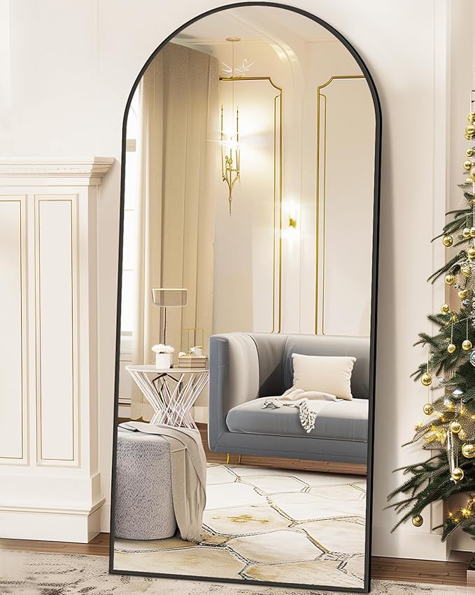 Full Length Mirror, 58"x19" Arched Floor Mirror Freestanding, Floor Standing Full Body Mirror with Stand for Bedroom, Hanging Mounted for Living Room Cloakroom, Black