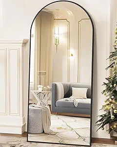 Full Length Mirror, 58"x19" Arched Floor Mirror Freestanding, Floor Standing Full Body Mirror with Stand for Bedroom, Hanging Mounted for Living Room Cloakroom, Black