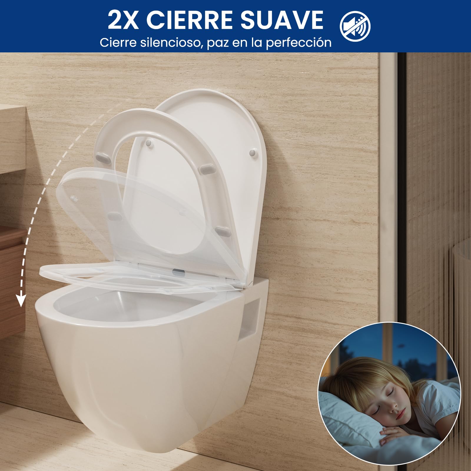 CECIPA Tapa WC con Cierre Suave, Tapa de WC Forma D Blanca, Asiento Inodoro con Liberación Rápida, Tapadera WC Antigolpes para Familia, Toilet Seat Fácil de Quitar y Limpiar - Serie DERW