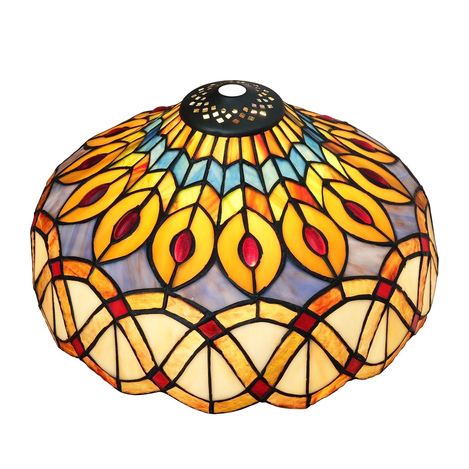 Abat-jour en vitrail de 30,5 cm, remplacement Tiffany, couleur jaune paon, style vintage, pour lampe de plafond, lampe suspendue, lampe sur pied, lampe de table.