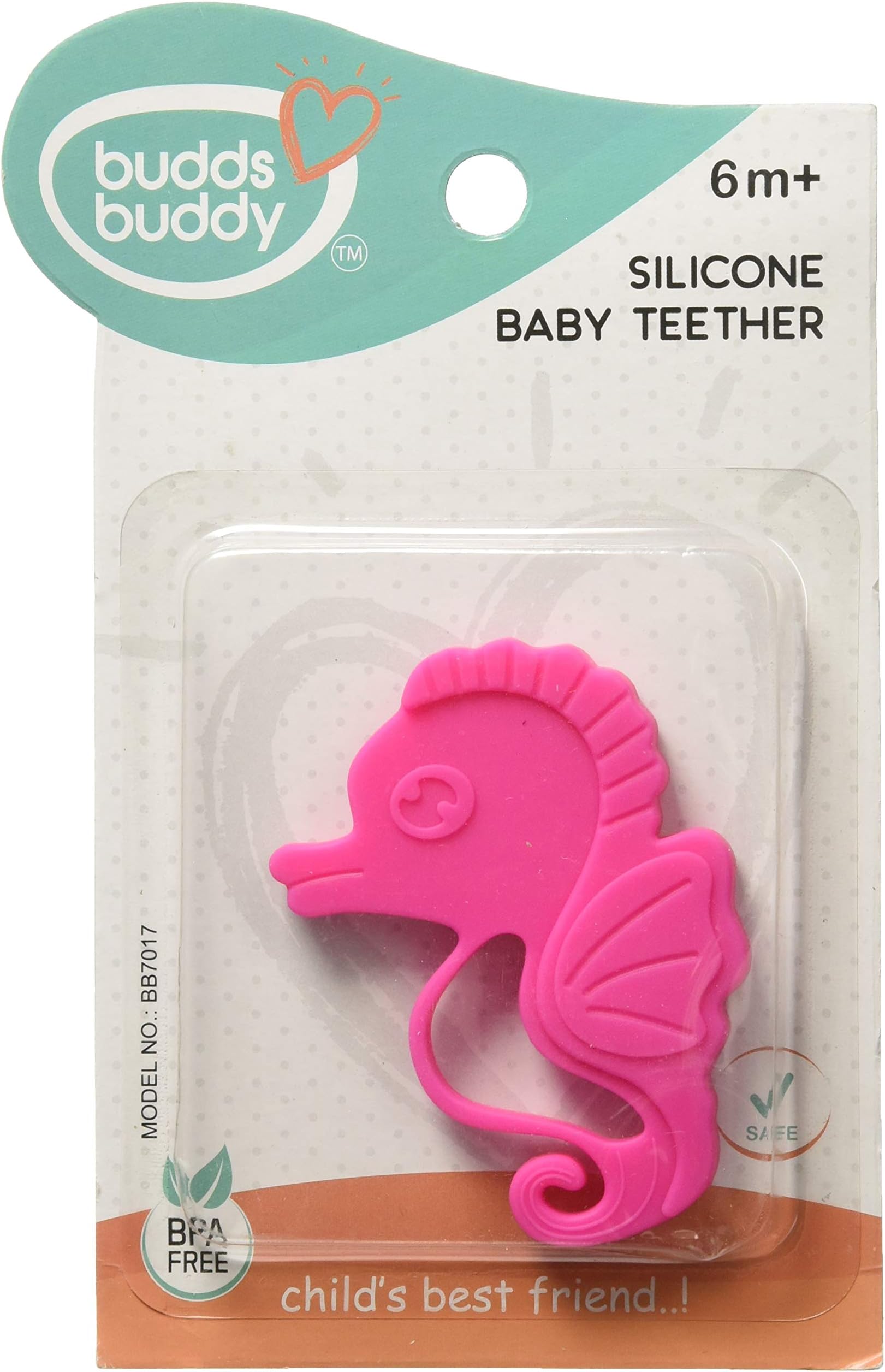 Buddsbuddy BB7018 Silicone Sea Horse Shaped Baby Teether, Pink