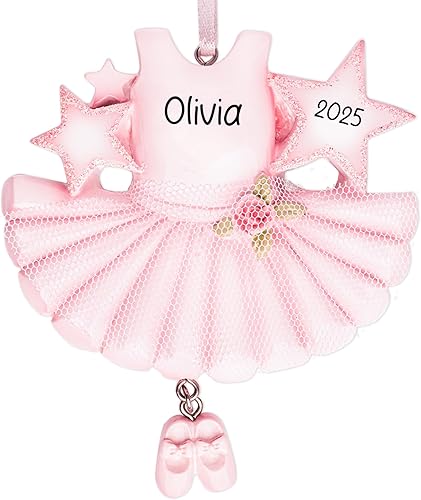 Adorno navideño personalizado de ballet chica 2023, personalización gratuita, figura de bailarina en disfraz rosa con corazón y rosa para árbol de