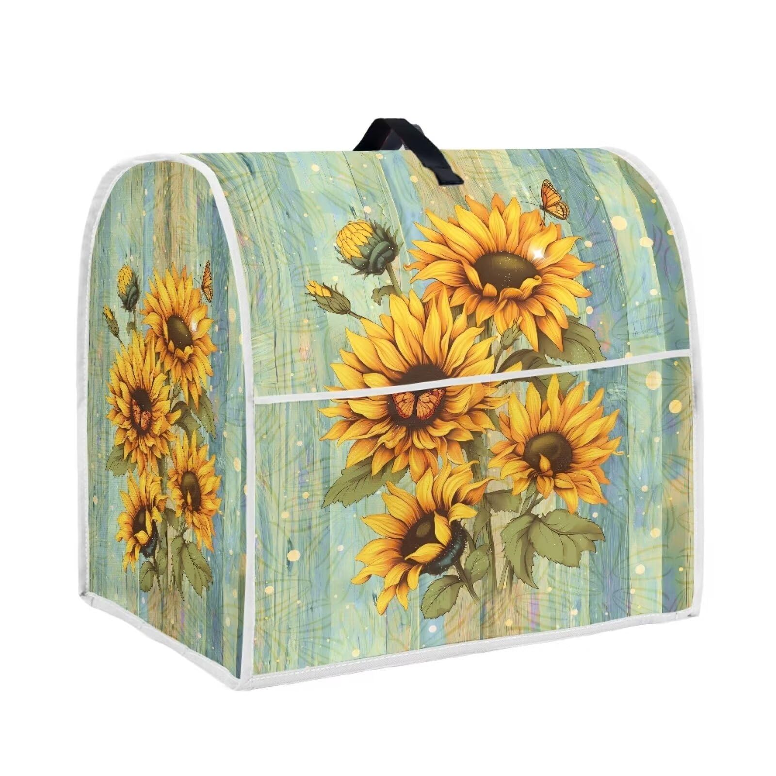 HUISEFOR Sunflower Stand Mixer Cover Green Wood Grain Mixer Cover Dust Cover Compatible with 6-8 Quart Kitchen Mixer Anti-Stain Anti-Static Appliance Cover with Top Handl and Pockets — image 1