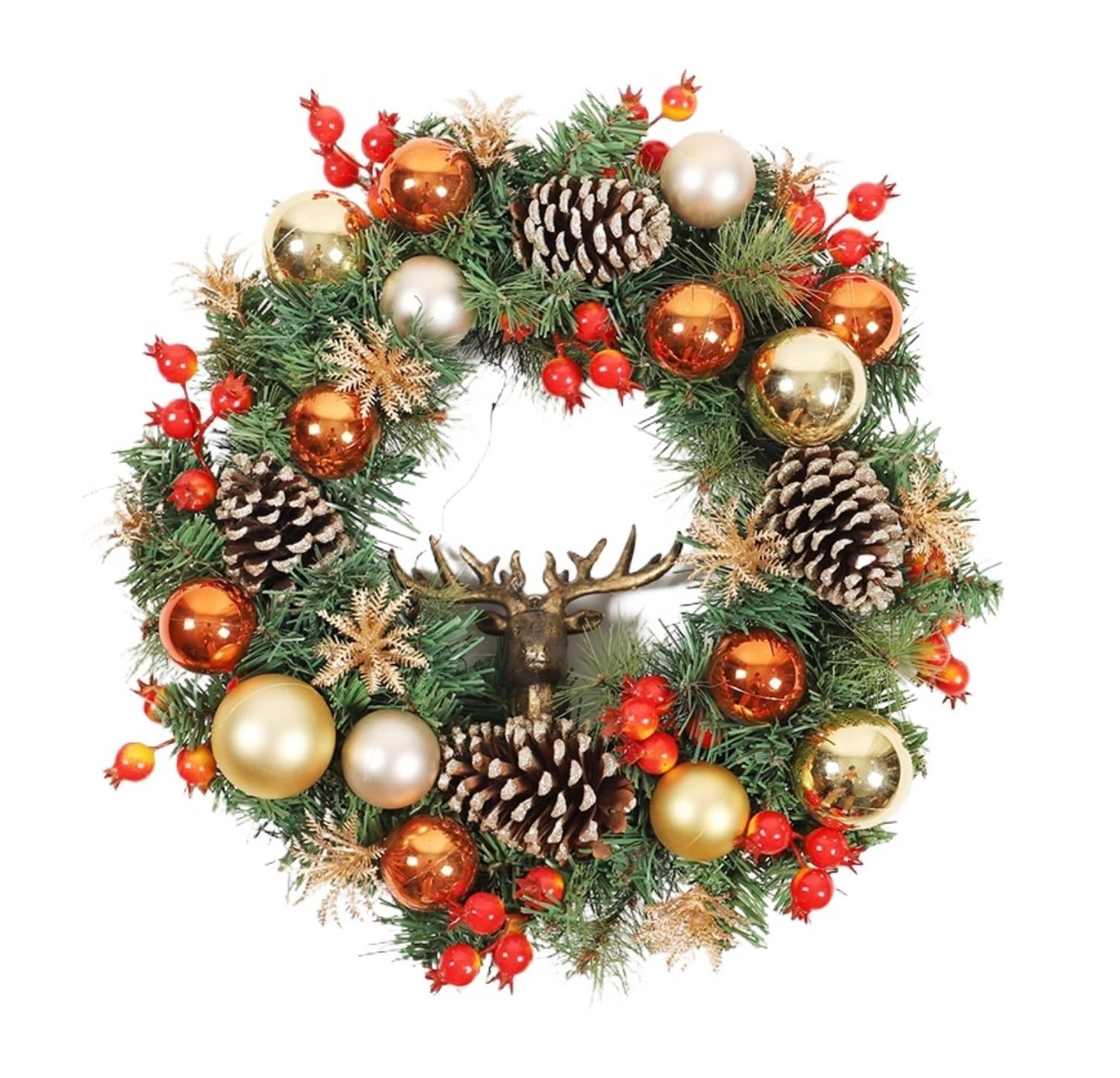 Winterkranz Dekokranz Weihnachtskranz Mit Beeren, Tannenzapfen Und Hirschkopf-Dekoration for Tür Und Fenster Adventskranz Christbaumschmuck