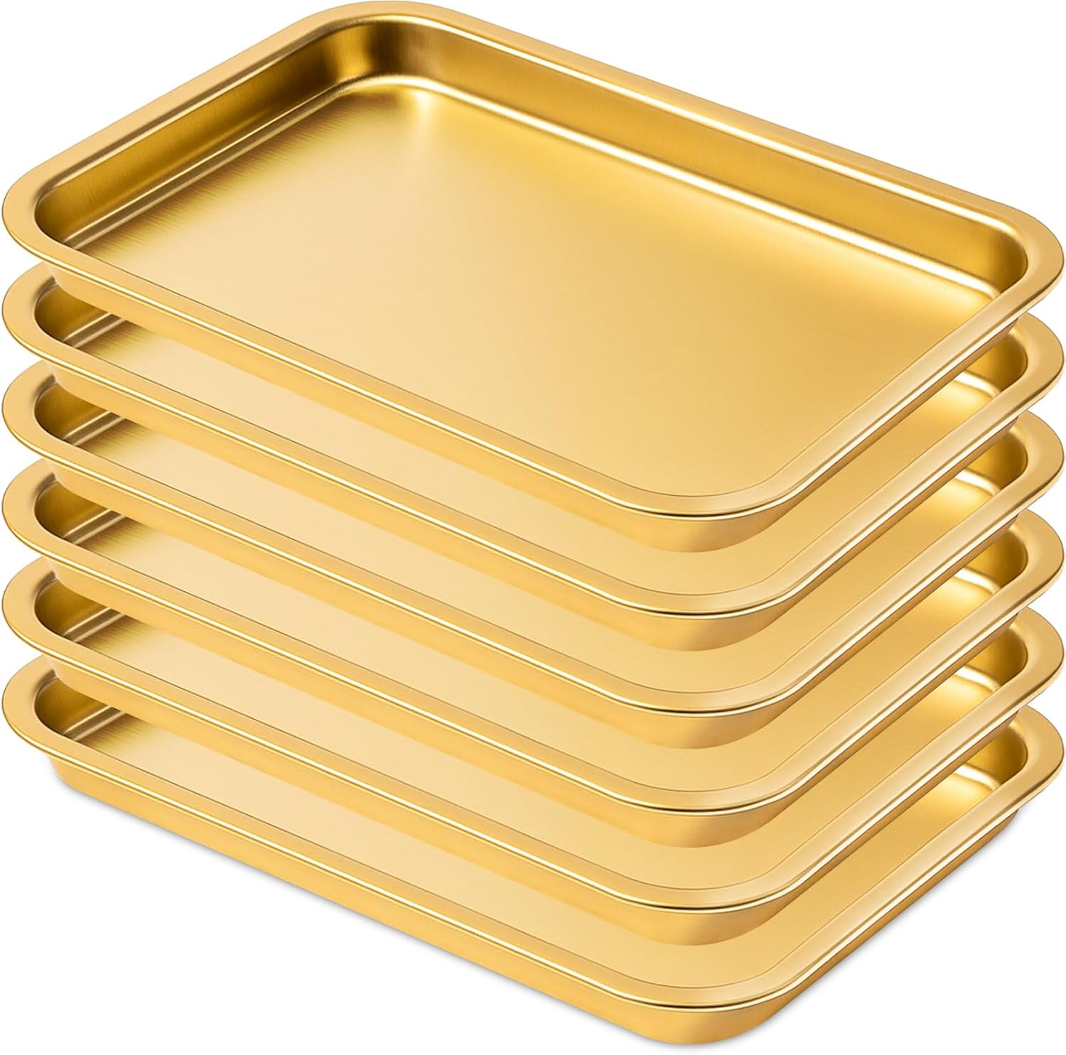 6 Pcs 8.6 x 6.4 Inch Baking Sheets Stainless Steel Baking Pan Tray Cookie Sheet Rectangle Mirror Finish and Rust Free Easy Clean and Dishwasher Safe Bakeware Oven Tray for Roasting(Gold)