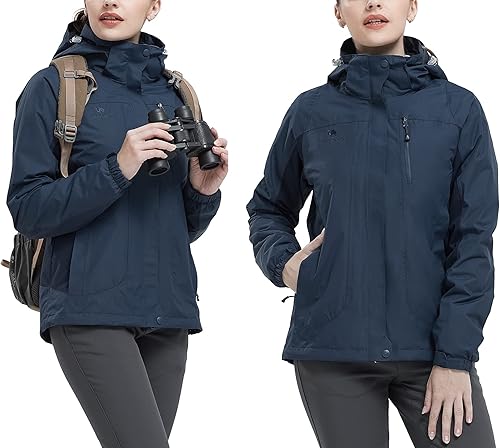 Miniatura 6 de CAMEL CROWN - Chaqueta de esquí para mujer, impermeable, 3 en 1, chaqueta de invierno resistente al viento, forro polar cálido, con capucha, para