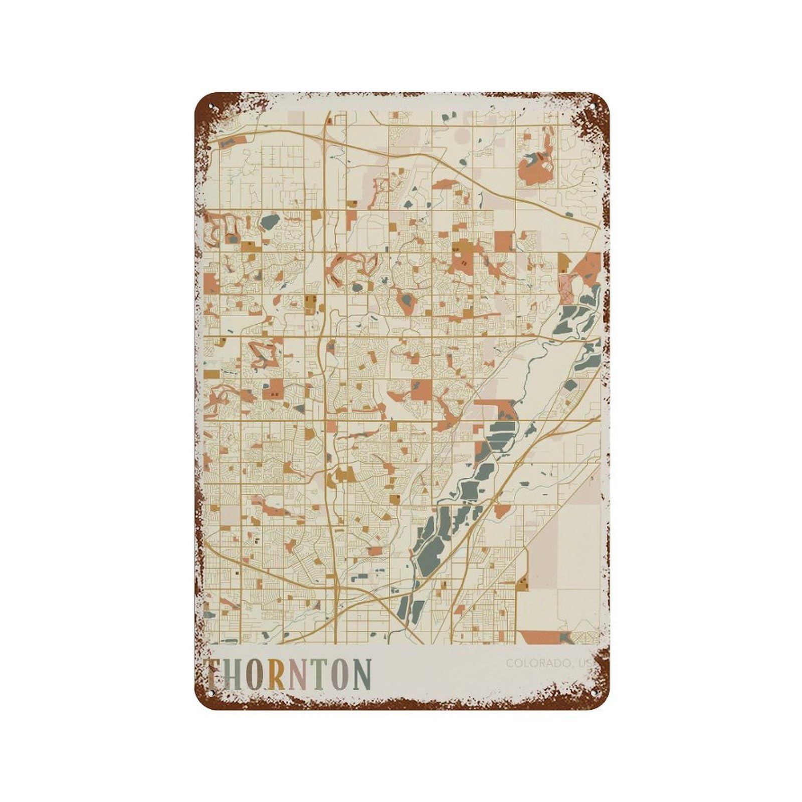 xiaoxiaoshen Thornton Map Colorado Travel Gift Boho Wall Decor Art Metal Tin Poster Modern Home Decor Art Home Bar Shop Decorations Vintage Sign 30x20cm