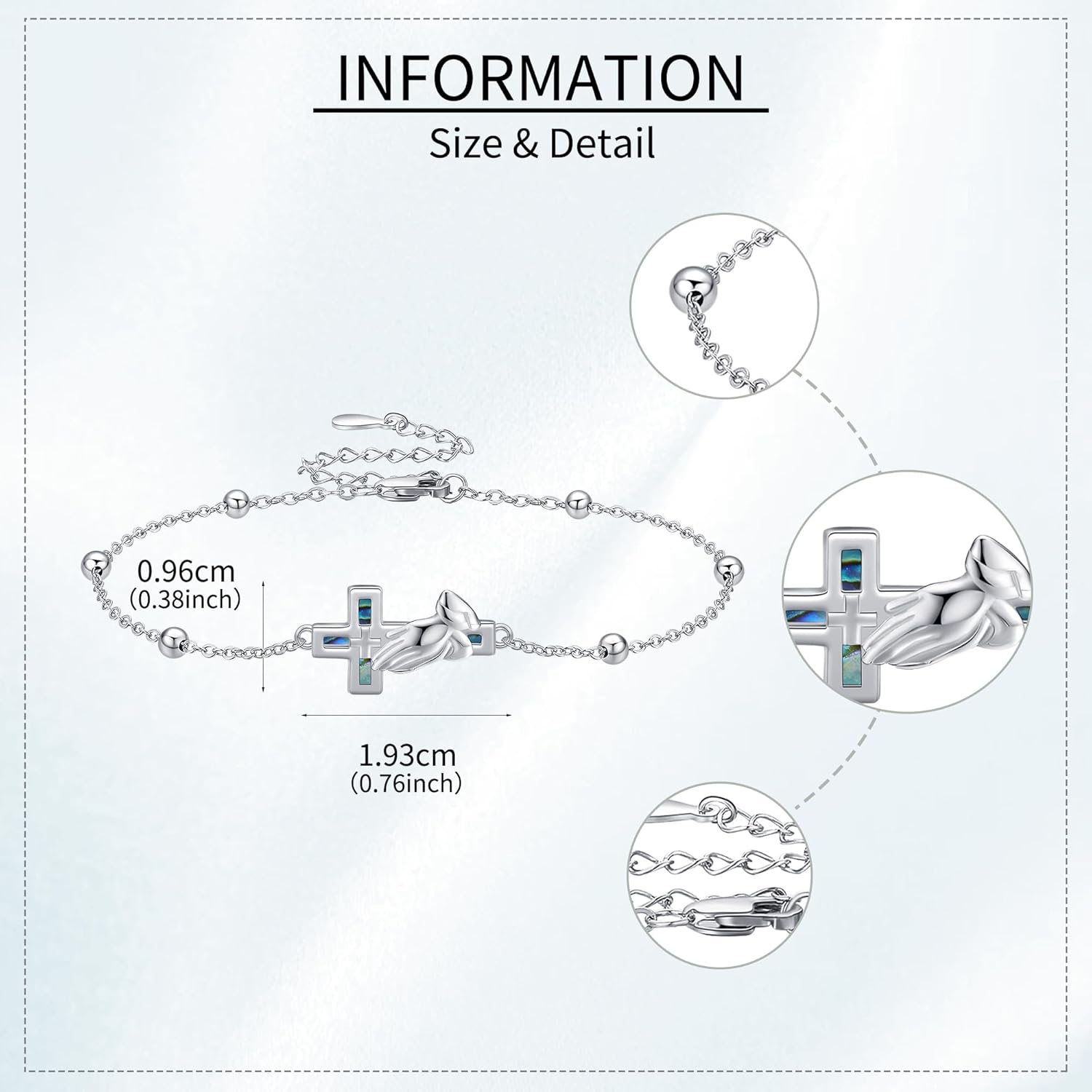 Praying Hands Bracelet 925 Sterling Silver Abalone Cross Serenity Prayer Link Bracelet Religious Jewelry Gifts for Women Men - Image 3