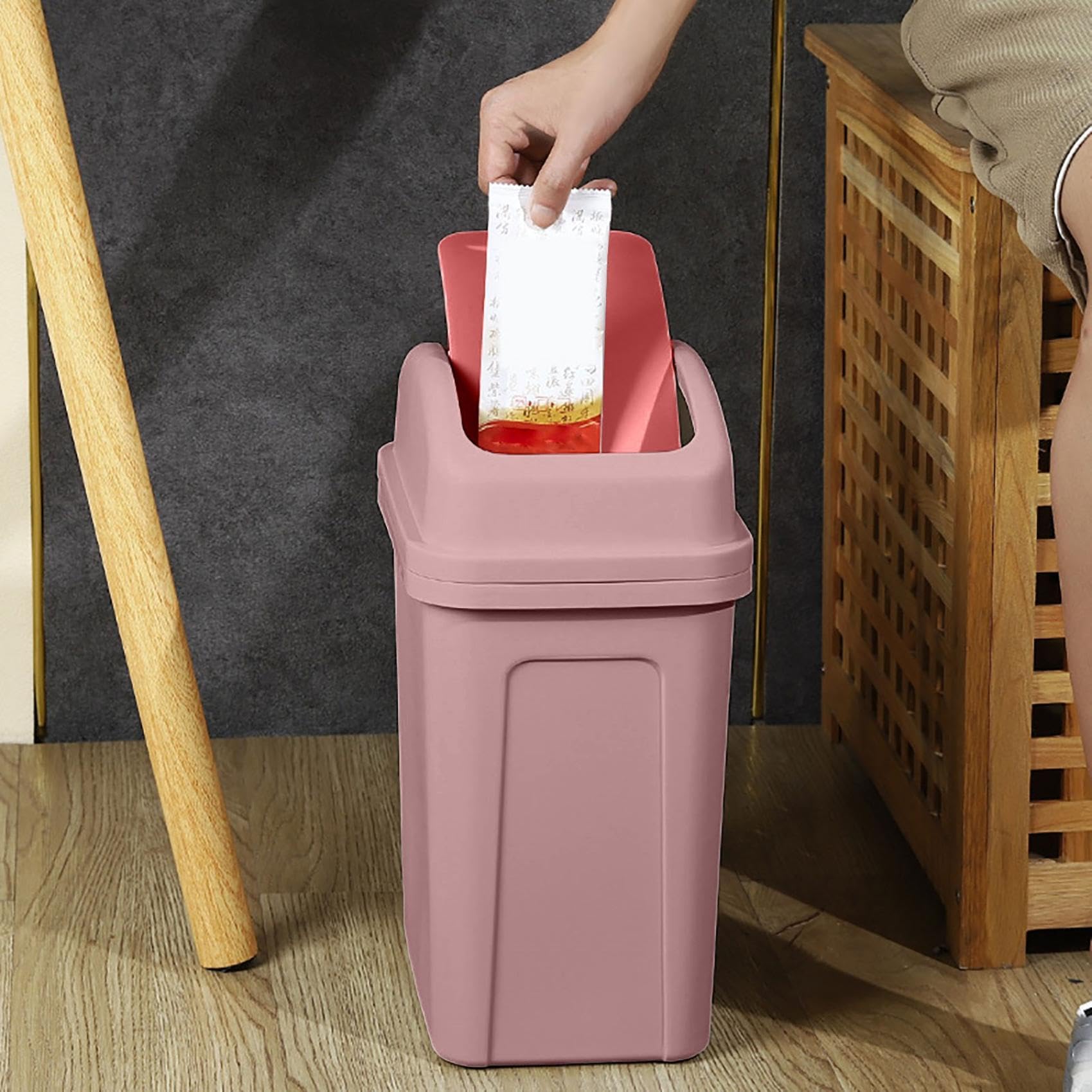 Kitchen Trash Can Plastic Swing Top Garbage Buckets Creative Covered Kitchen