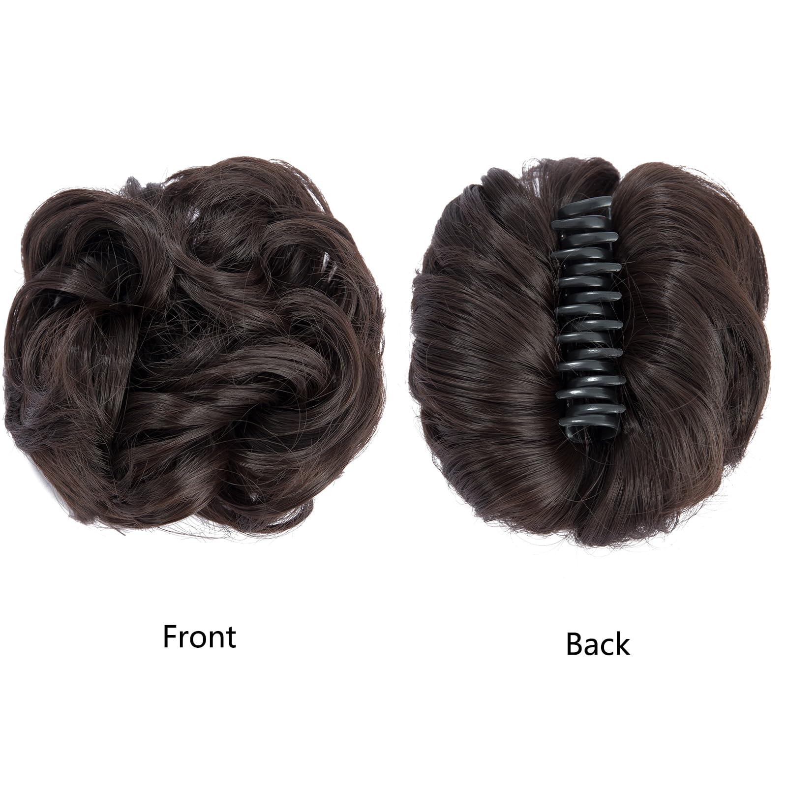 BUYOGET Claw Clip Bun Ponytail Extension Short Curly Wavy Claw Jaw Clip in Synthetic Hairpiece Pony Tail Tale 2 Inches Brown - Image 2