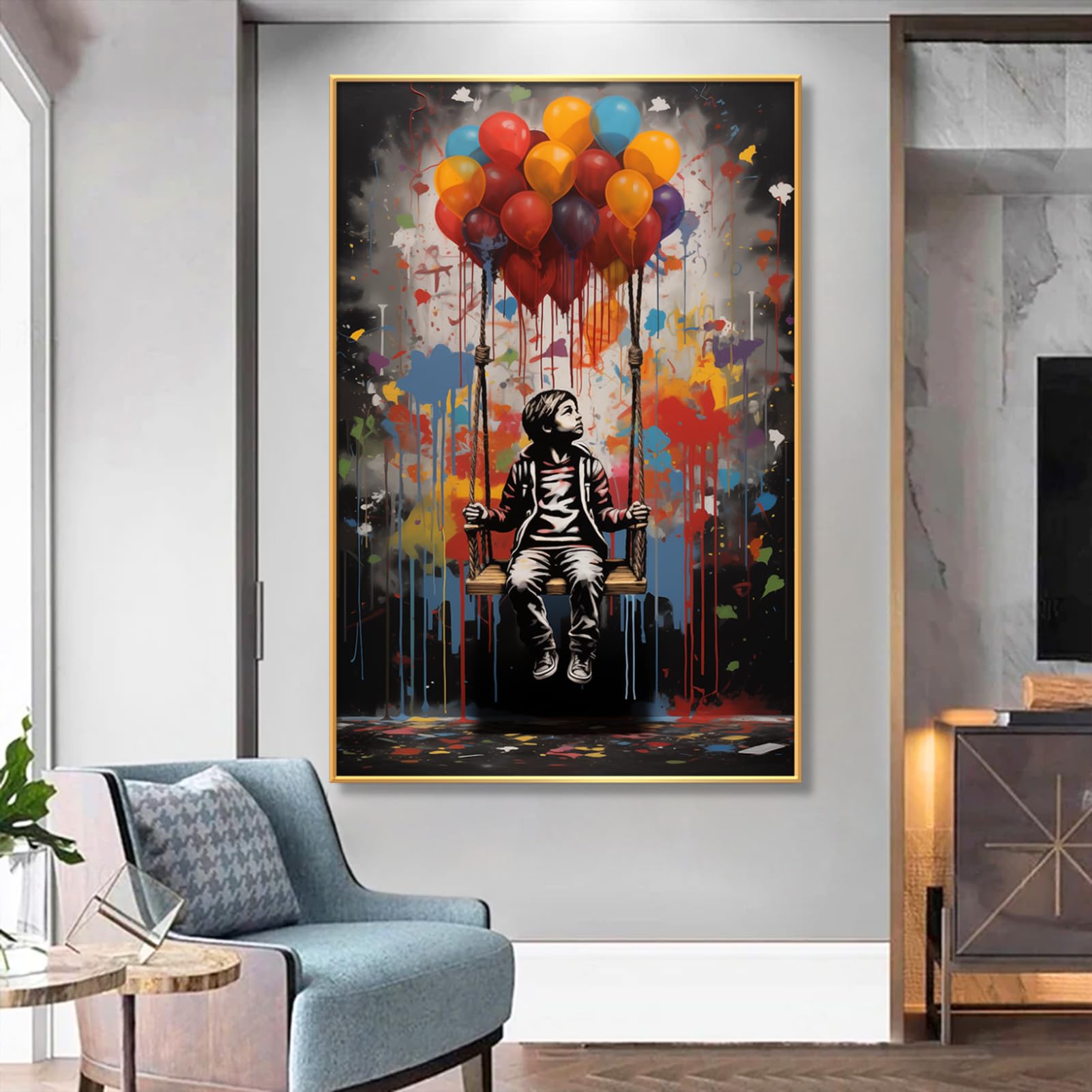 Amazon.com: Banksy Canvas Wall Art, Kids Balloon Street Canvas
