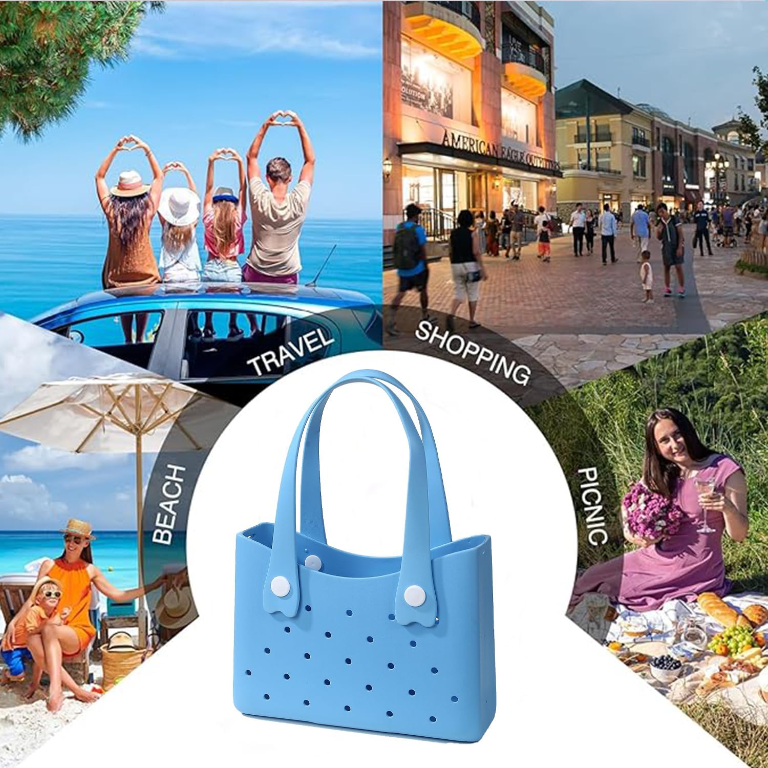 Rubber Beach Bag Lightweight Travel Tote Bags Sandproof Open Handbag Washable Handbags for Sports Pool - Image 6