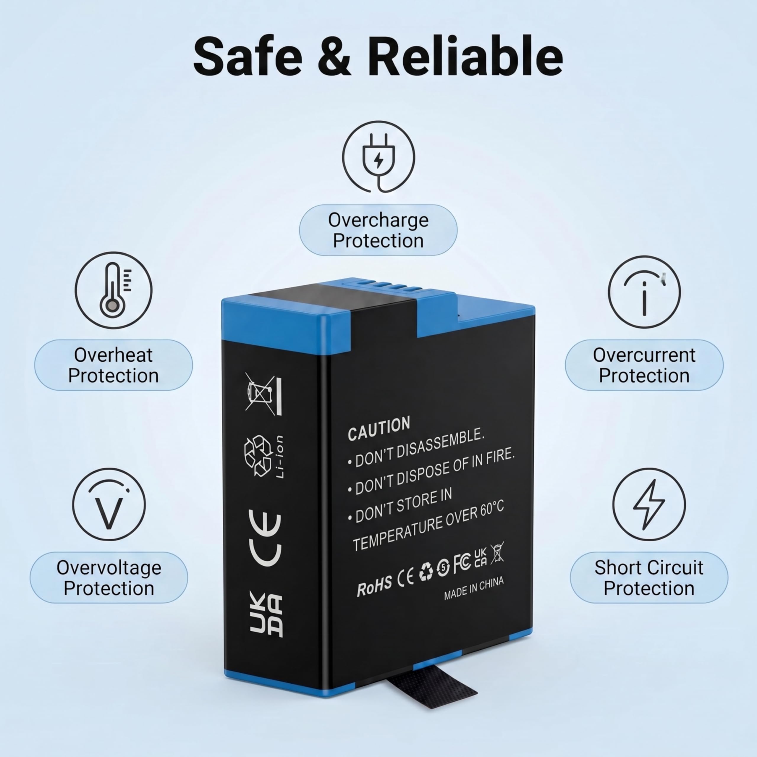 1500mAh Akku für Go Pro Hero 8/7/ 6/5 Sportkamera (1-Pack), 2026 Neues überarbeitet Ultra-hohe Kapazität Li-Ionen Ersatzbatterien