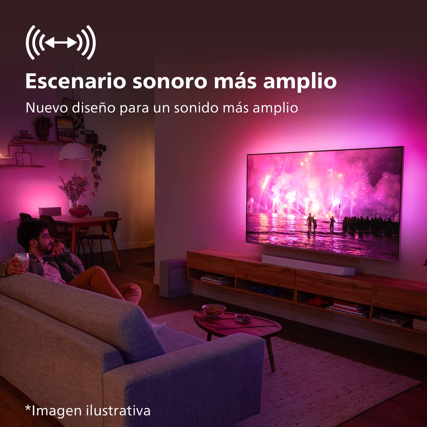Philips TAB8507/10 Soundbar 3.1 Subwoofer Inalámbrico, Dolby Atmos, Sonido Cinematográfico, HDMI eARC, 600W