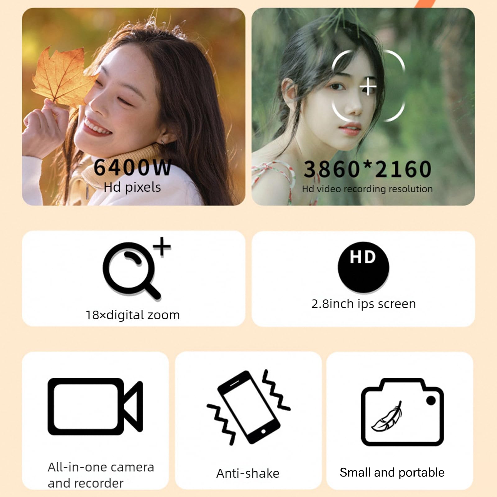 Doppio Schermo 4K Videocamera 64MP 18X Digital Zoom Portatile Per Gli Adolescenti Scuola Attività Viaggi Per Viaggi