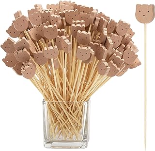 200 Pcs Bamboo Cocktail Picks 4.7 Inch Bear Face Cocktail Sticks Food Picks Garnish Sticks Decorative Toothpicks for Appetizers, Fruits, Dessert, Baby Shower, Birthday Wedding, Party Supplies