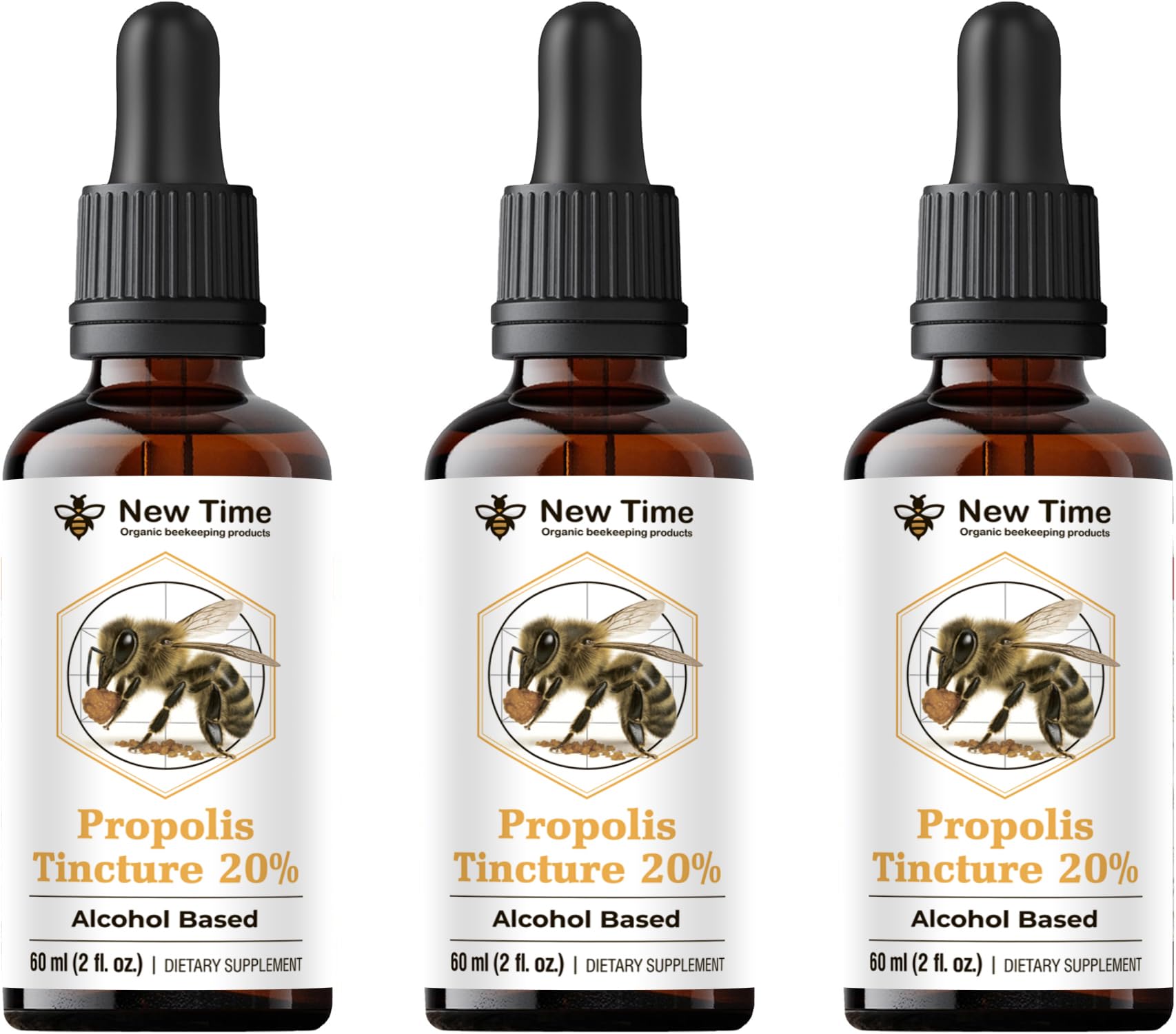 3 Pack Propolis Tincture 20% – Alcohol Extract Drops – Natural Immunity Booster, Throat & Respiratory Support, Powerful Antioxidant Formula 6 fl oz