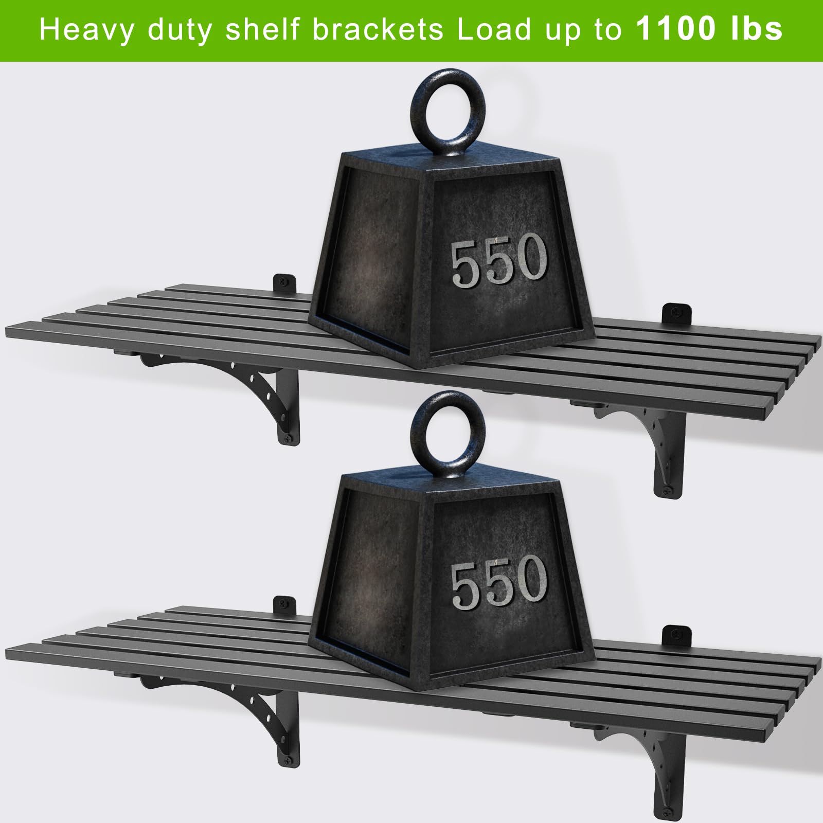 BeneLabel Paquete de 2 estantes de Garaje, Estante de Almacenamiento de Herramientas Resistente montado en la Pared, Soporte Flotante de Metal Resistente con Ganchos de Hardware para Cocina/Cuarto de