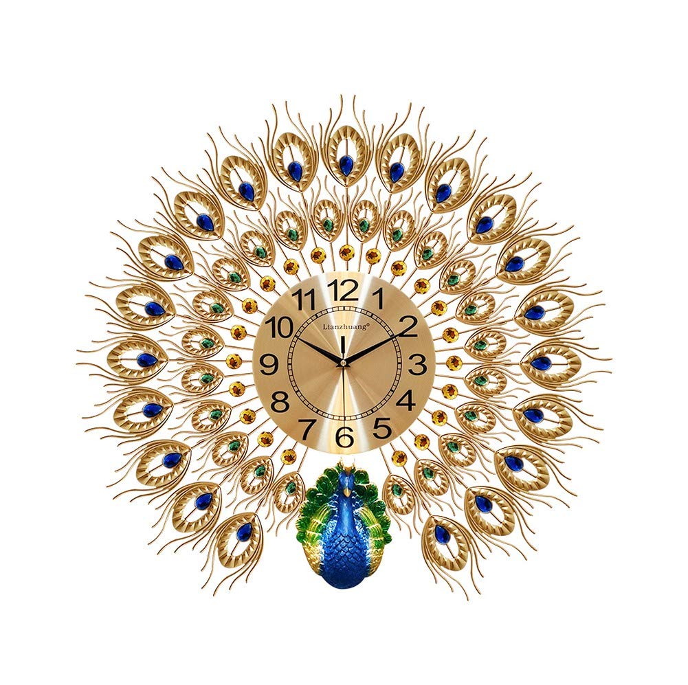 Horloge à quartz paon muette grande taille decoration murale