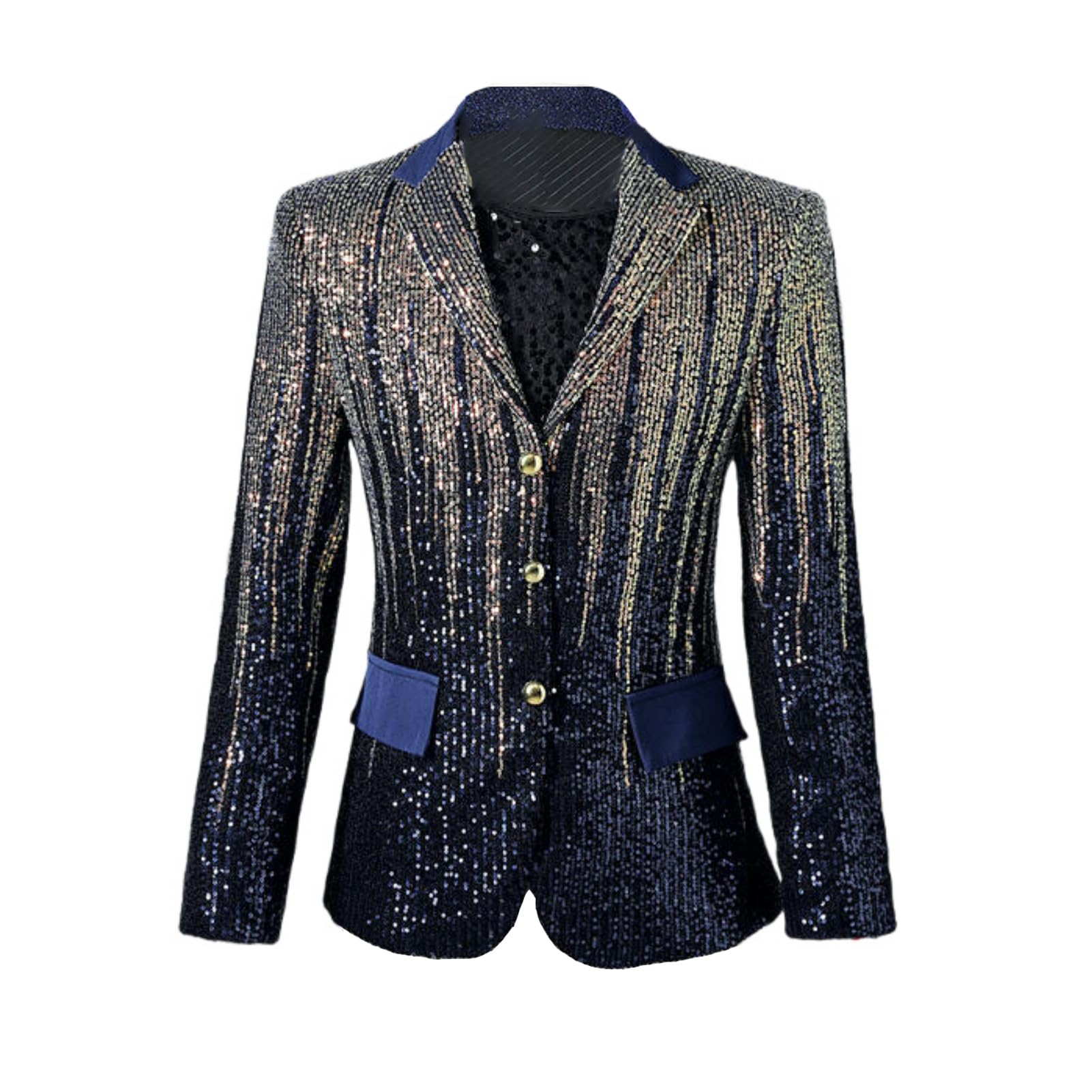 Blazer à paillettes bleu dégradé homme, veste de soirée revers cranté - 6